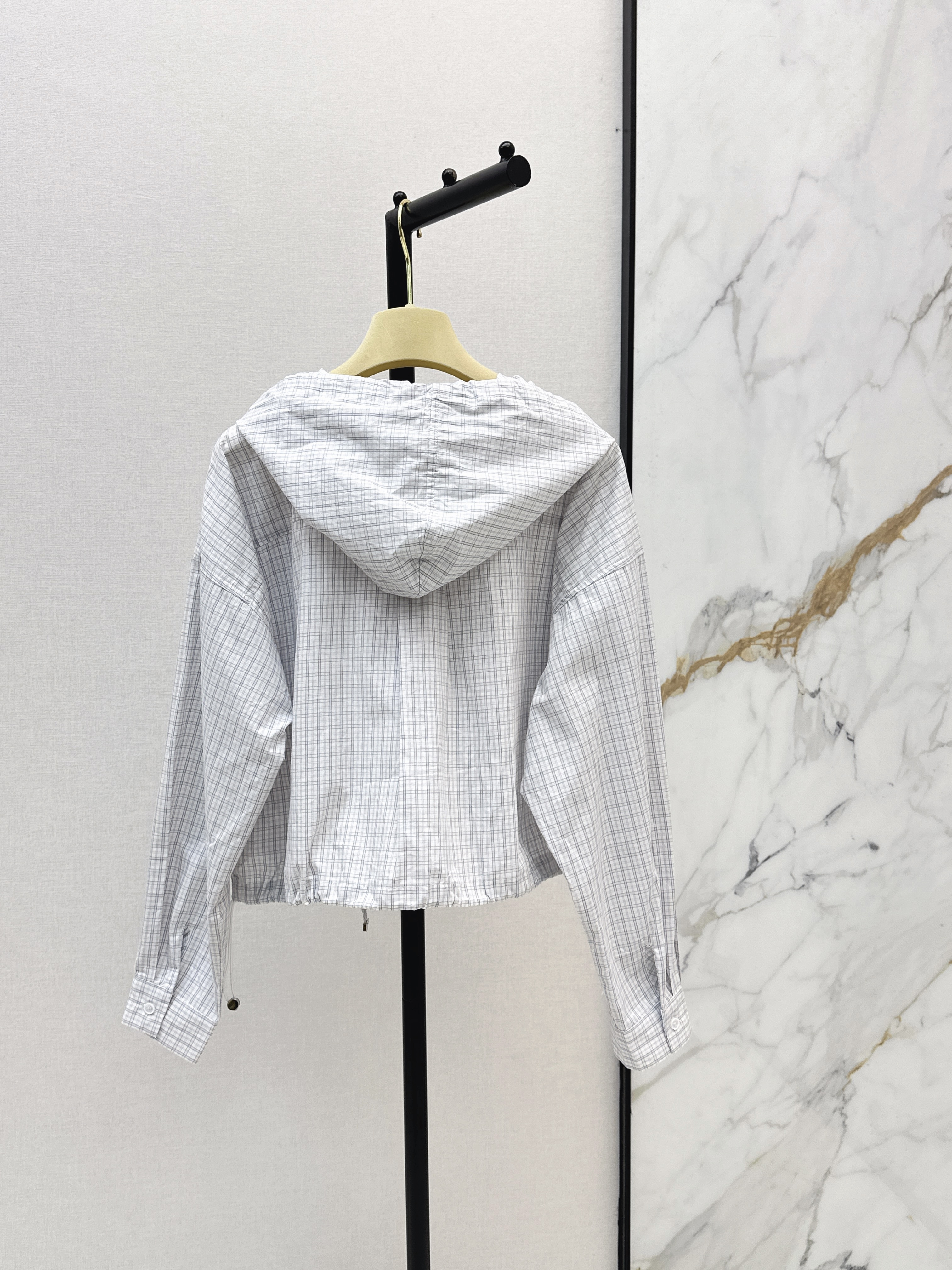 Miu 26ss check hodded jacket
