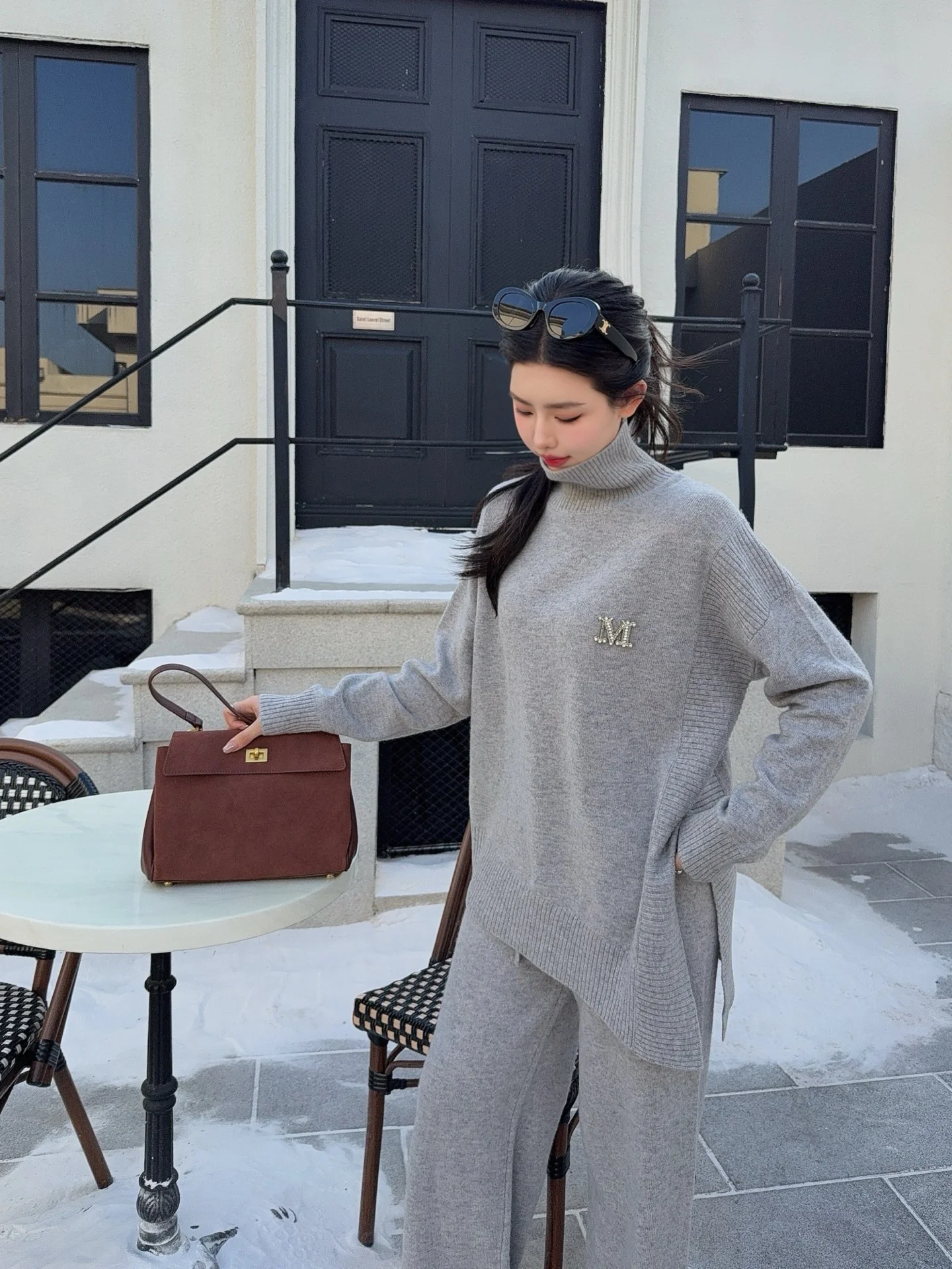 Max 25fw knit high neck sweater+pants outfit sets