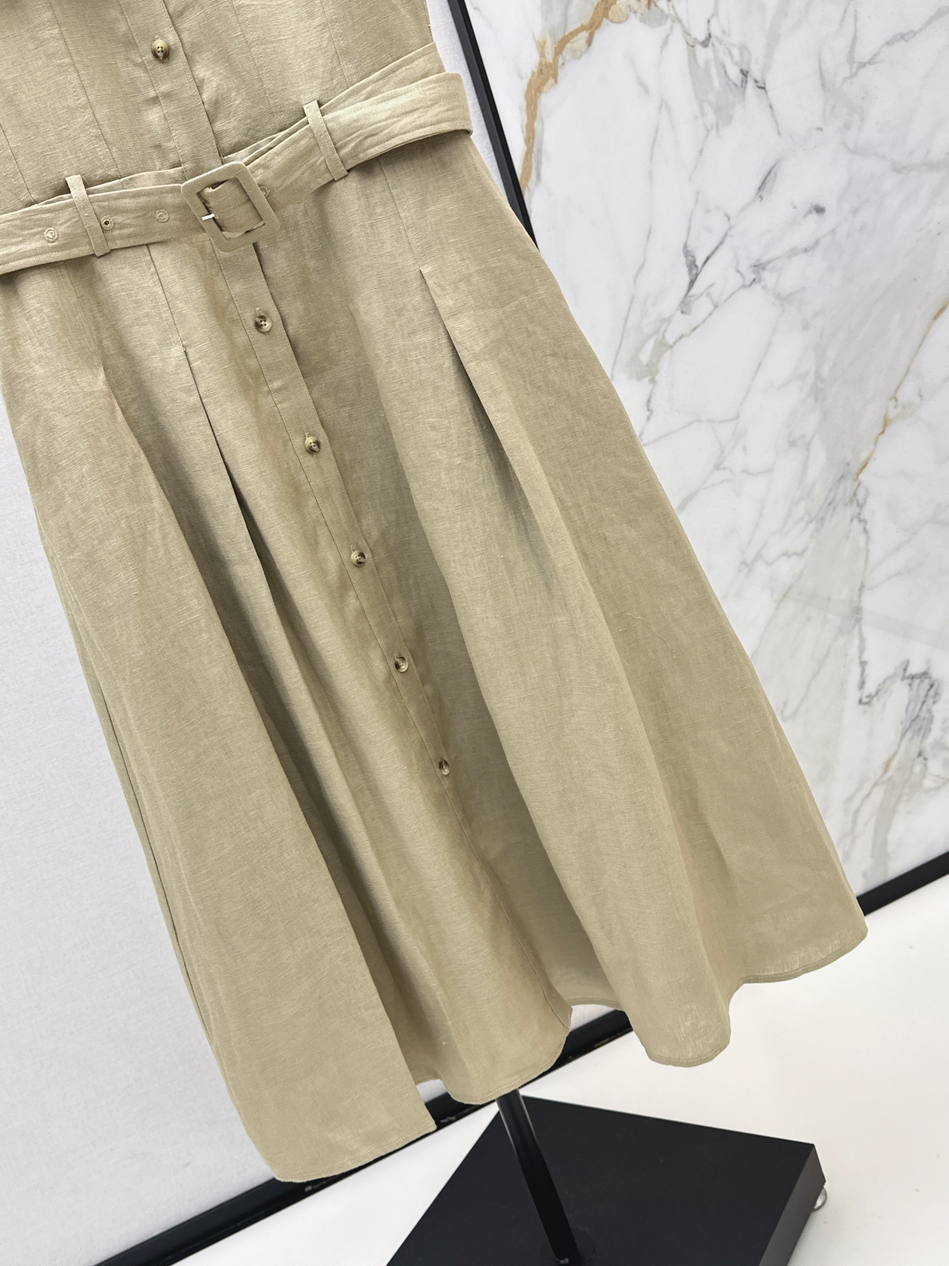 Khaki Sleeveless Belted Shirt Dress