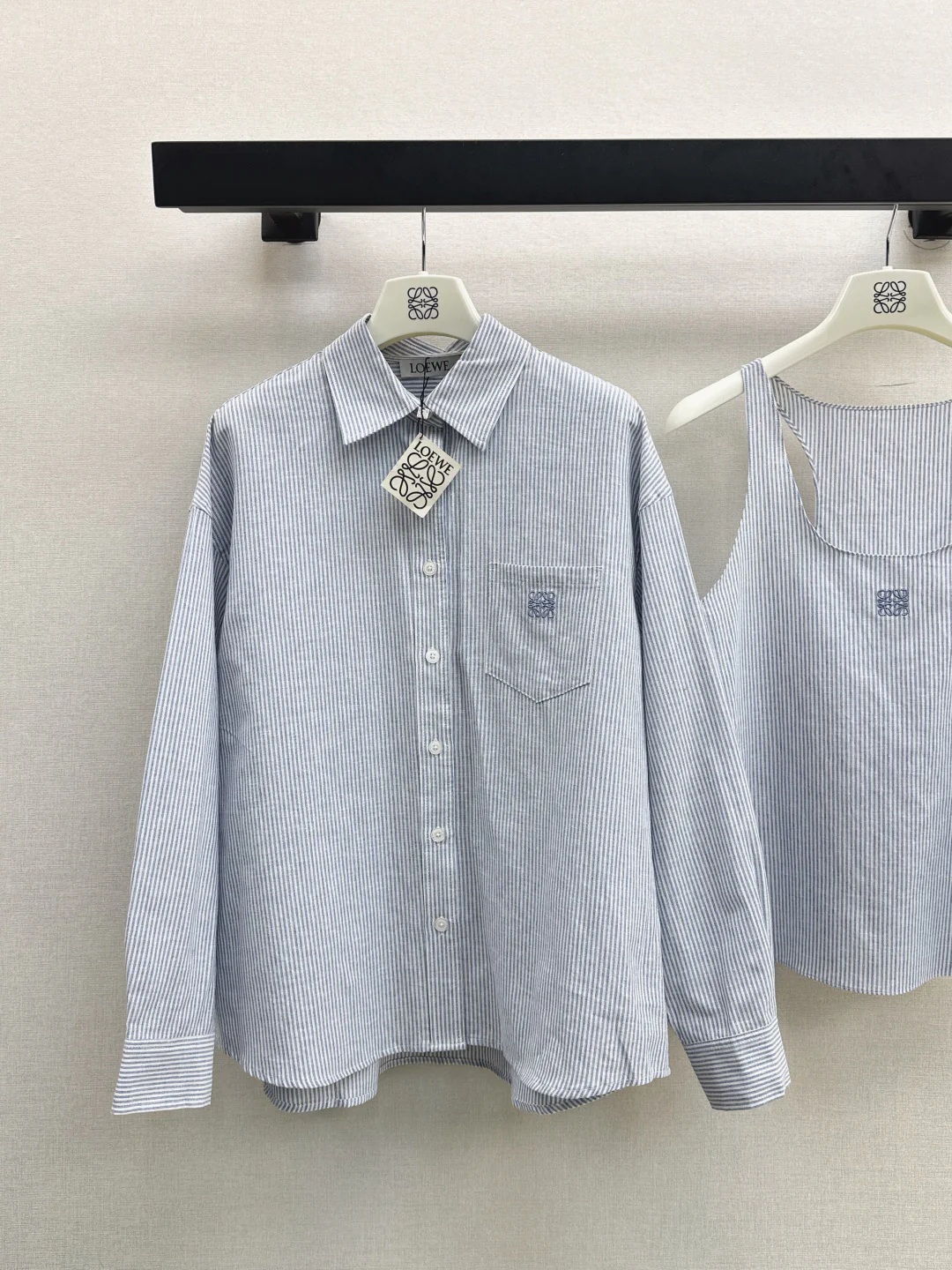 Loe 25fw stripe vest shirt set