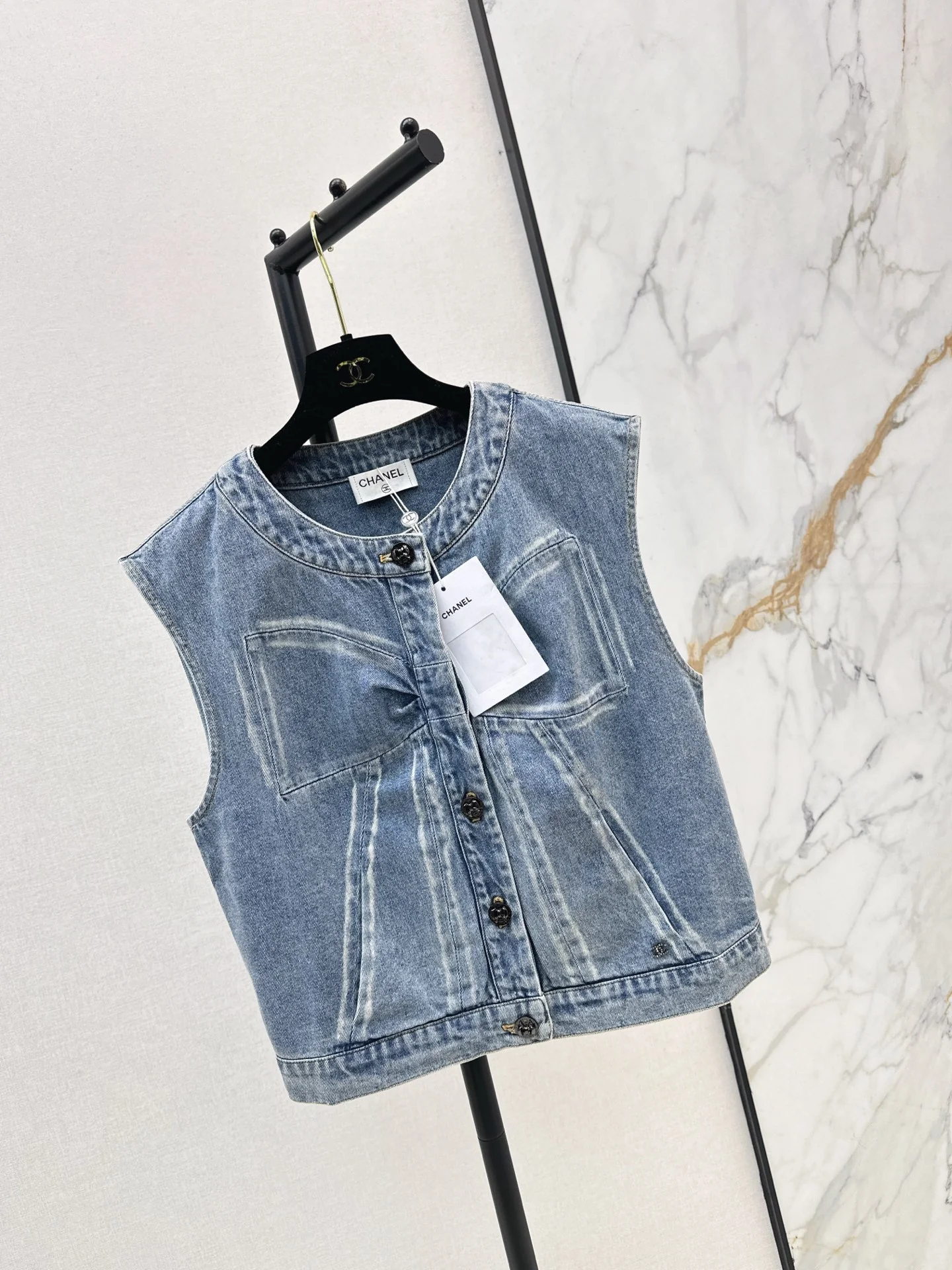 Chan 25fw bow print denim vest