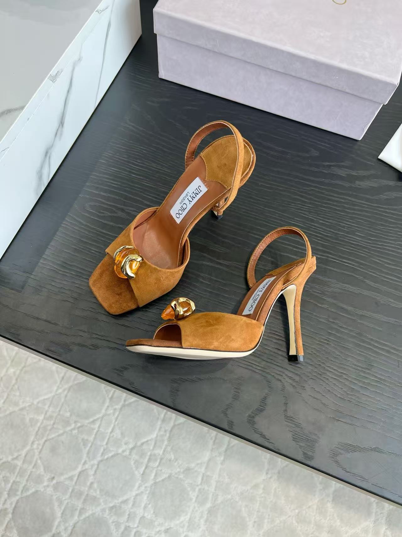 Jimm 26ss Brown Slingback Heeled Sandals