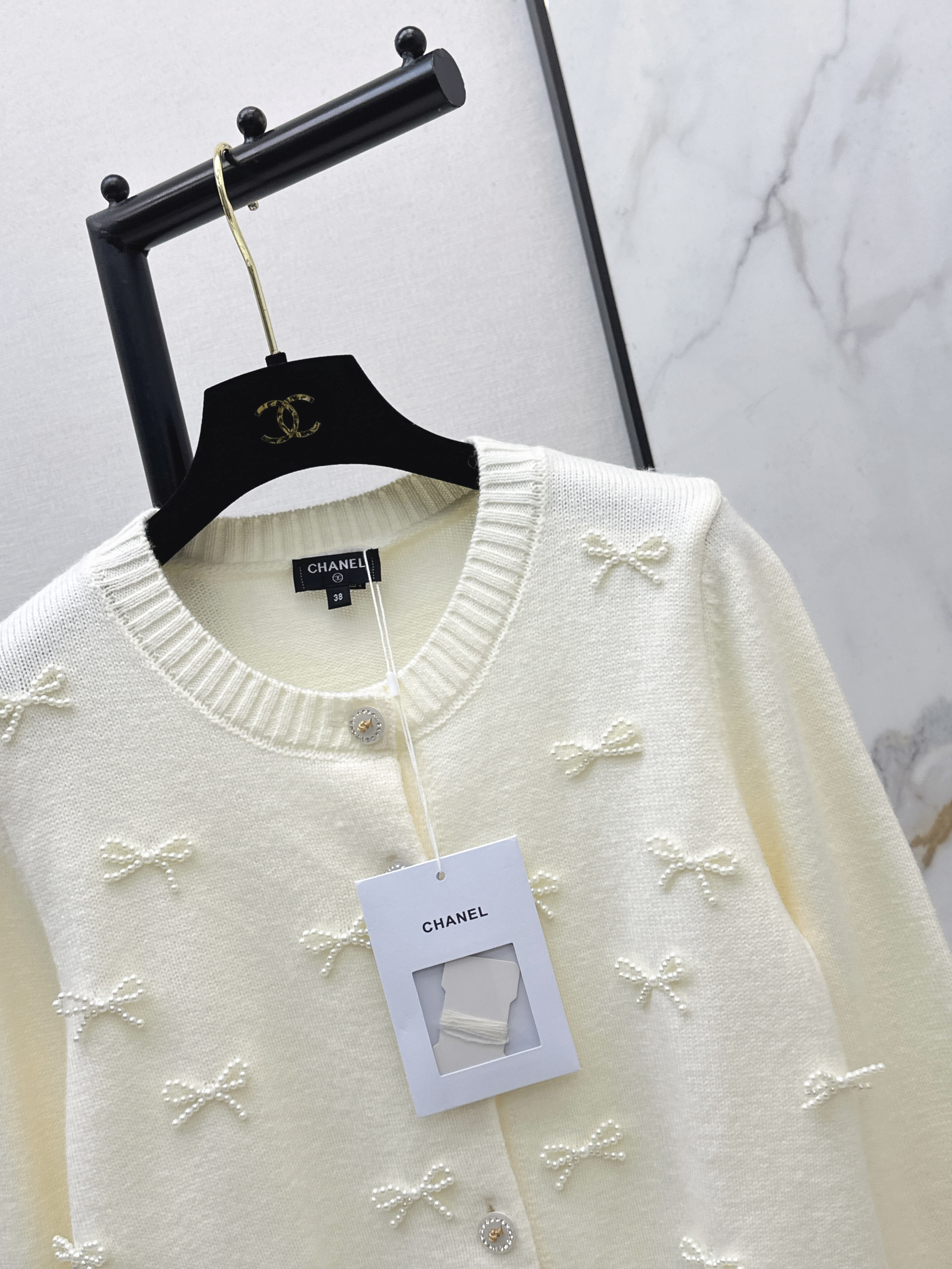 Chan 26ss bow knitted cardigan