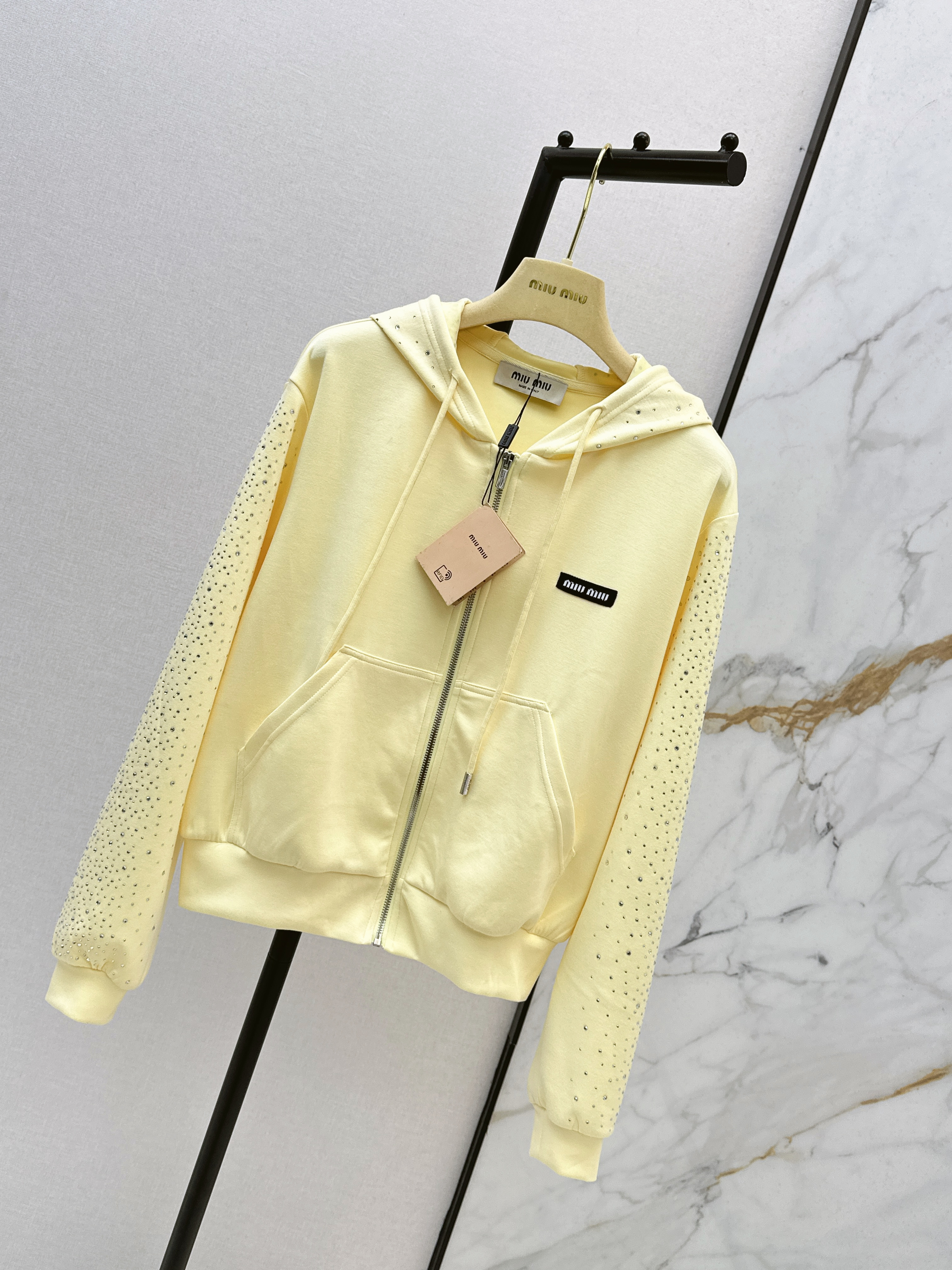 Miu 26ss rhinestone hooded jacket