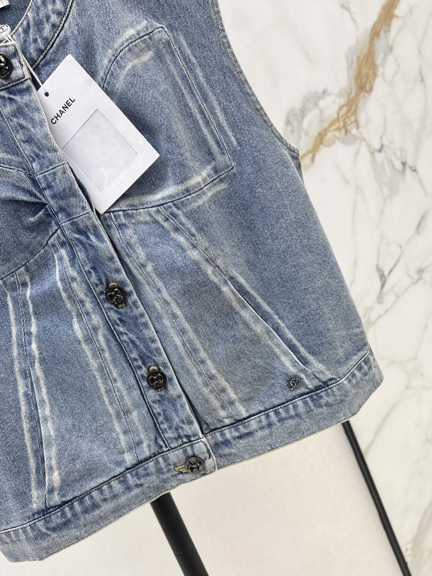 Chan 25fw bow print denim vest