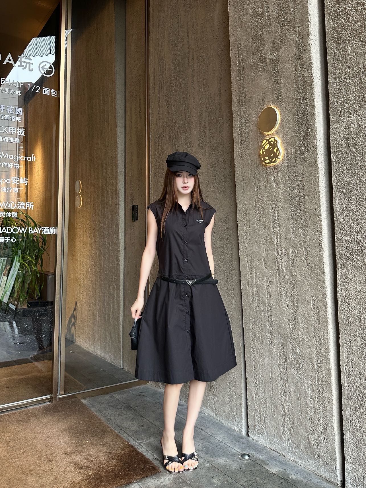 Pra 26ss sleeveless belted shirt dress