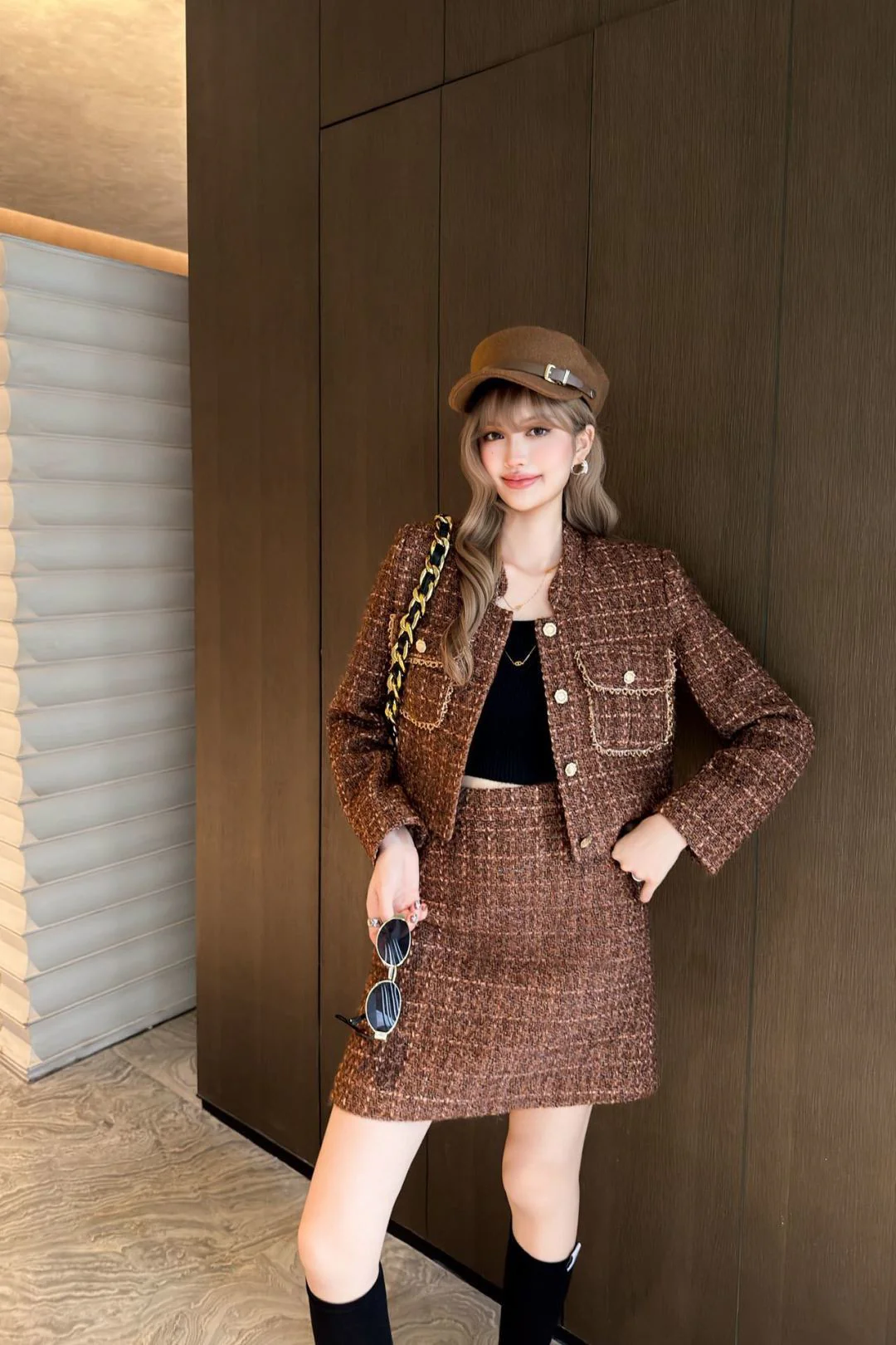 Chan 26ss woven jacket skirts sets