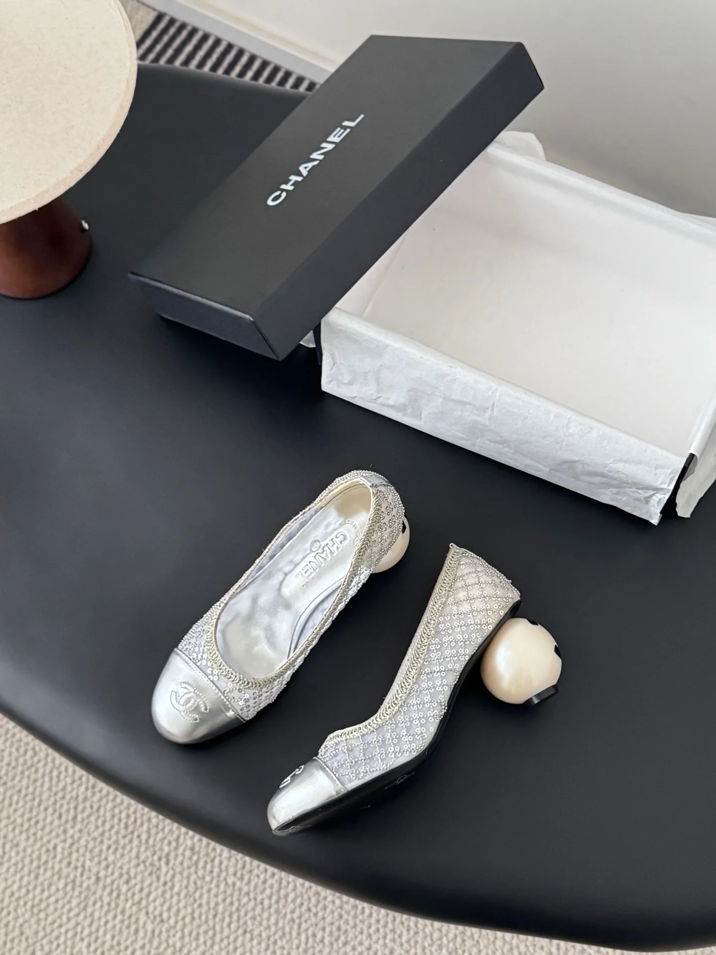 Chan 26ss pearl mary jane chunky heel