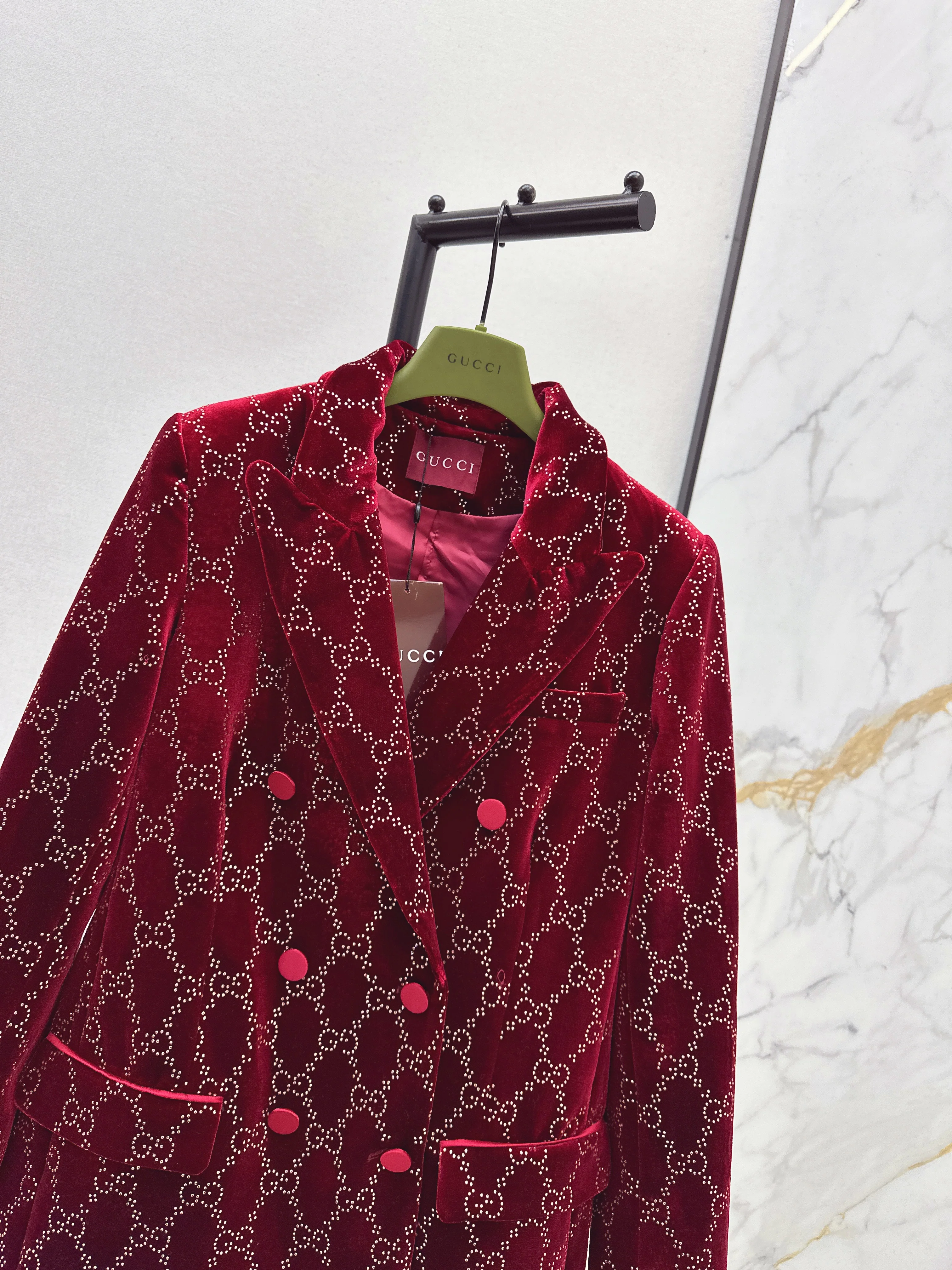Gucc 26ss rhinestone velvet blazer