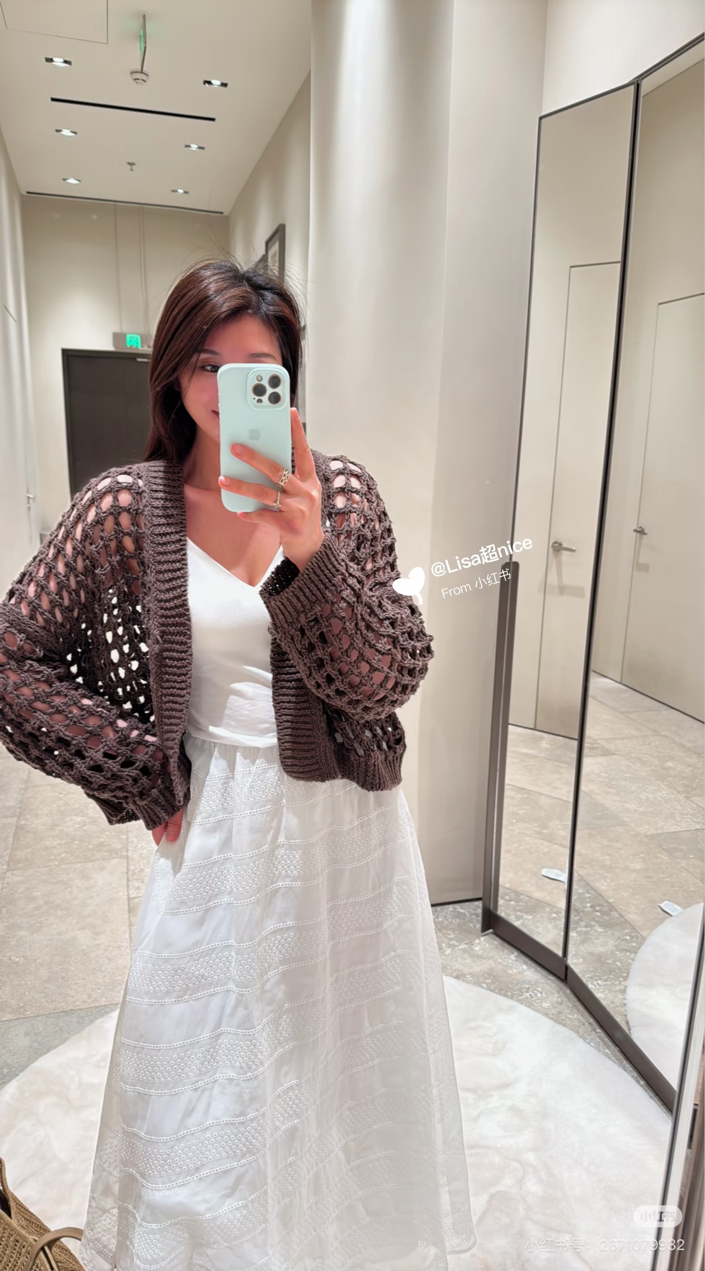 Brun 26ss hollow knit cardigan
