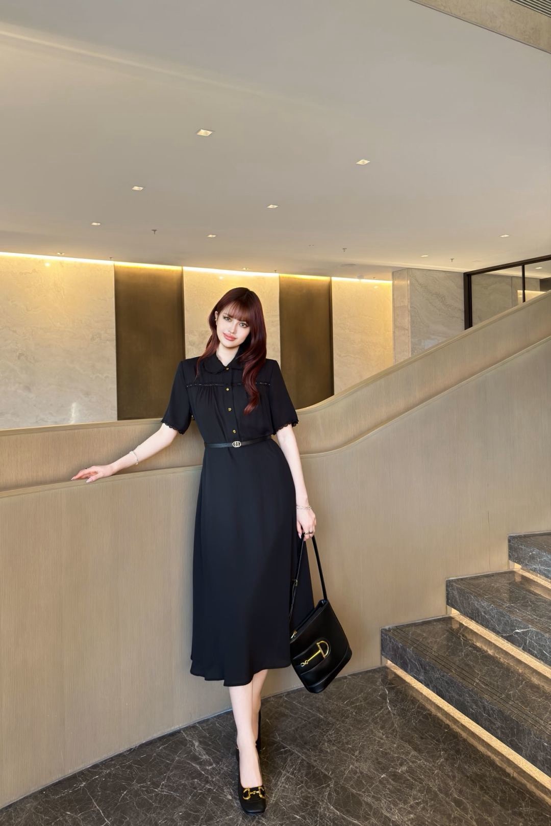 Guc 26ss lace trim dress