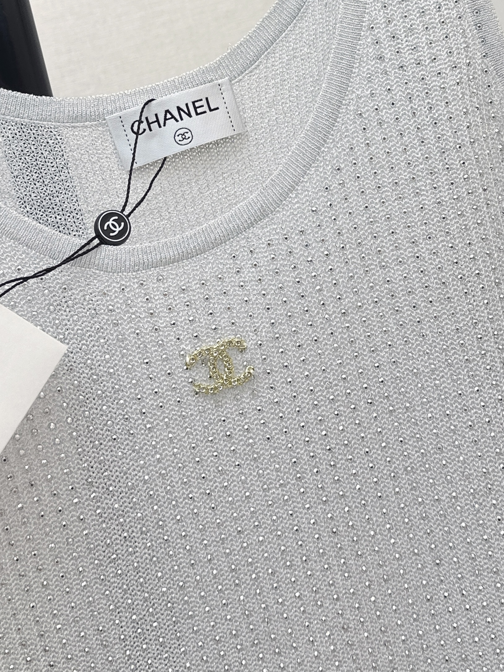 Chan 26ss rhinestone knit vest