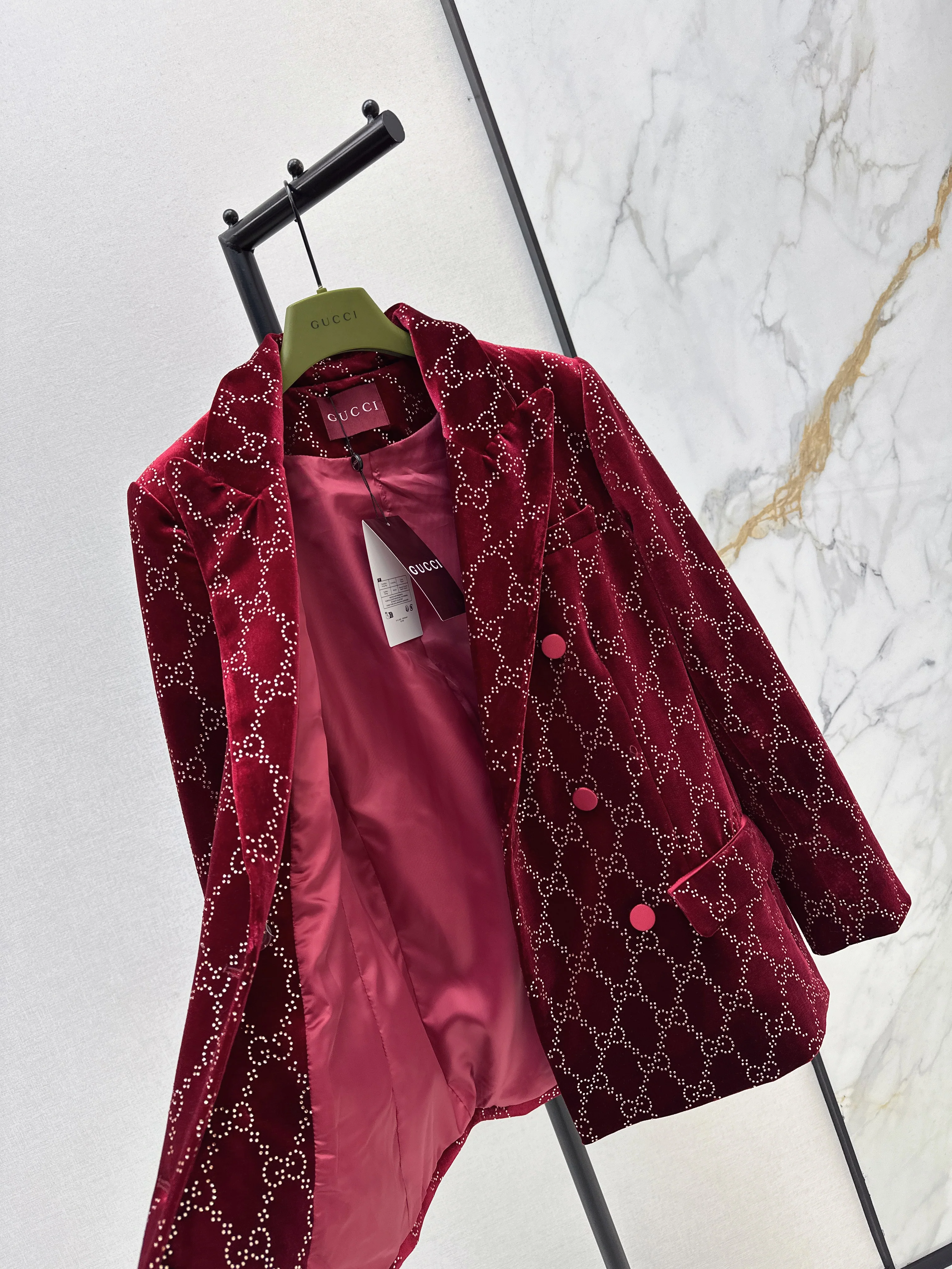 Gucc 26ss rhinestone velvet blazer