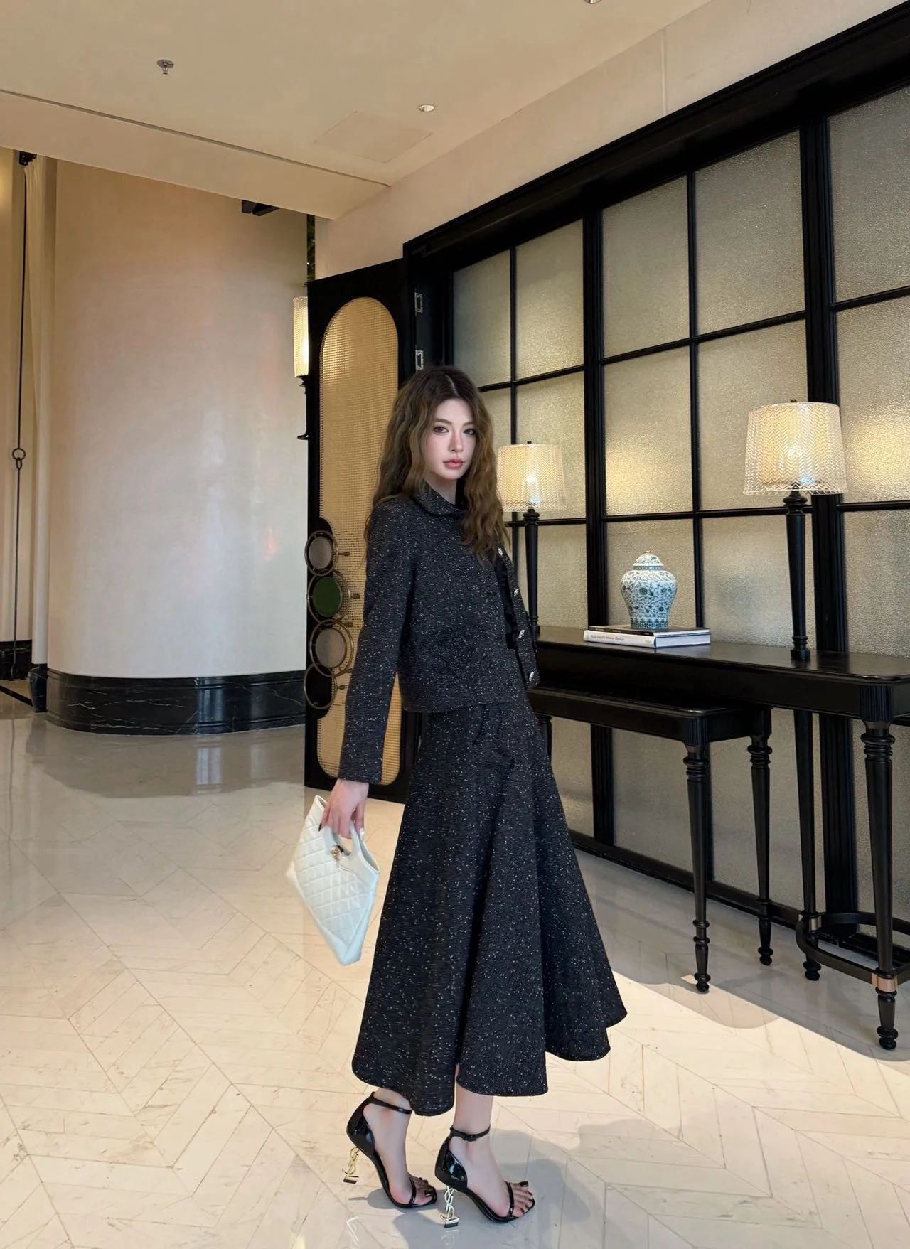 Chan 26ss tweed pleated skirts