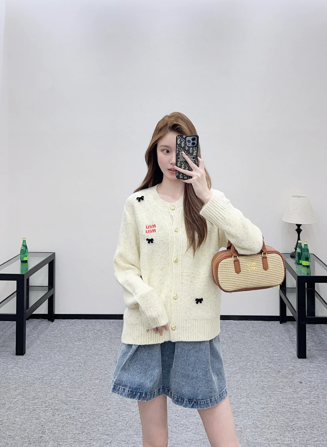 Miu 26ss 3d bow cardigan