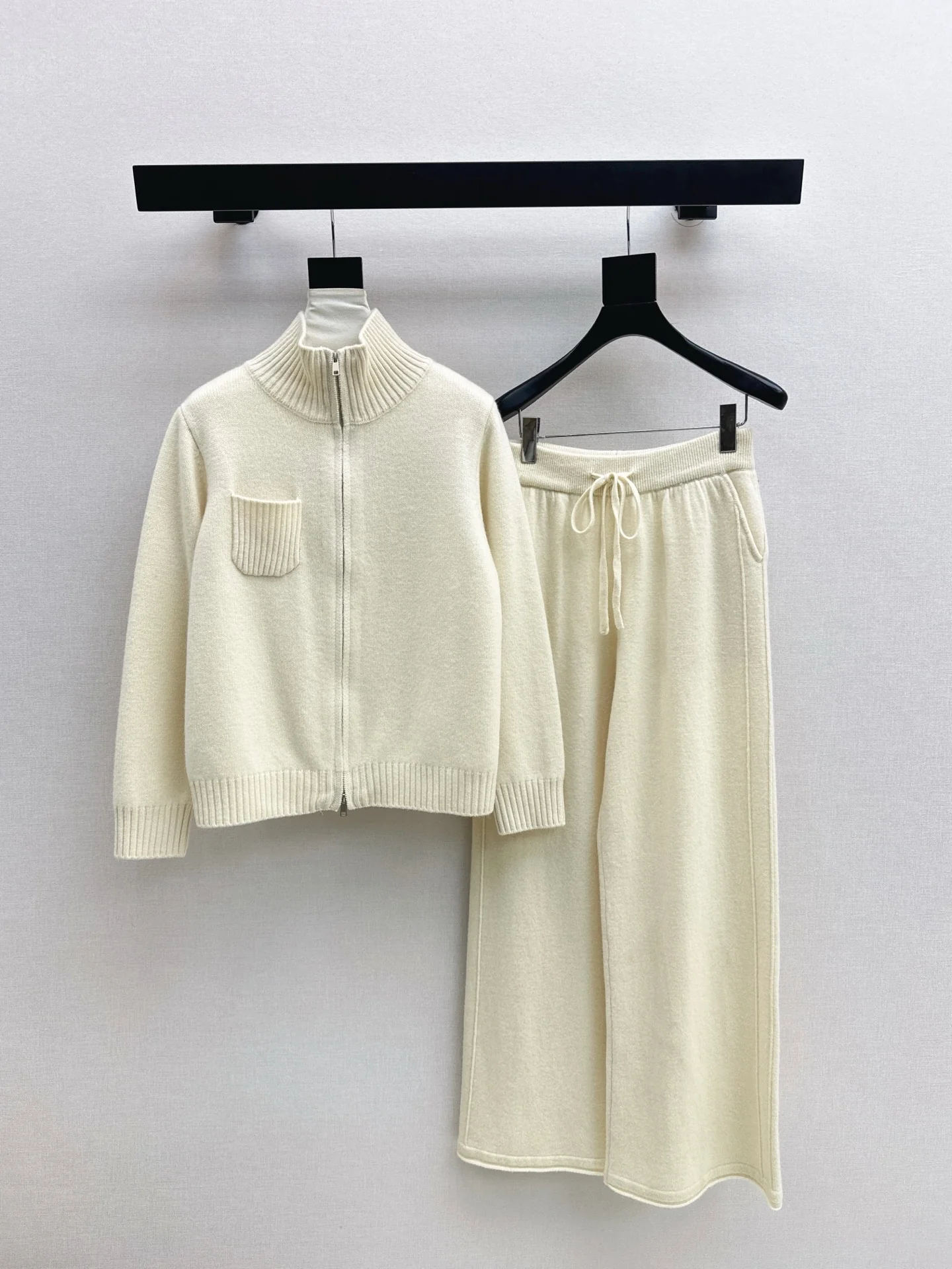 Brun 25fw zipper sweater+straight pant outfit sets