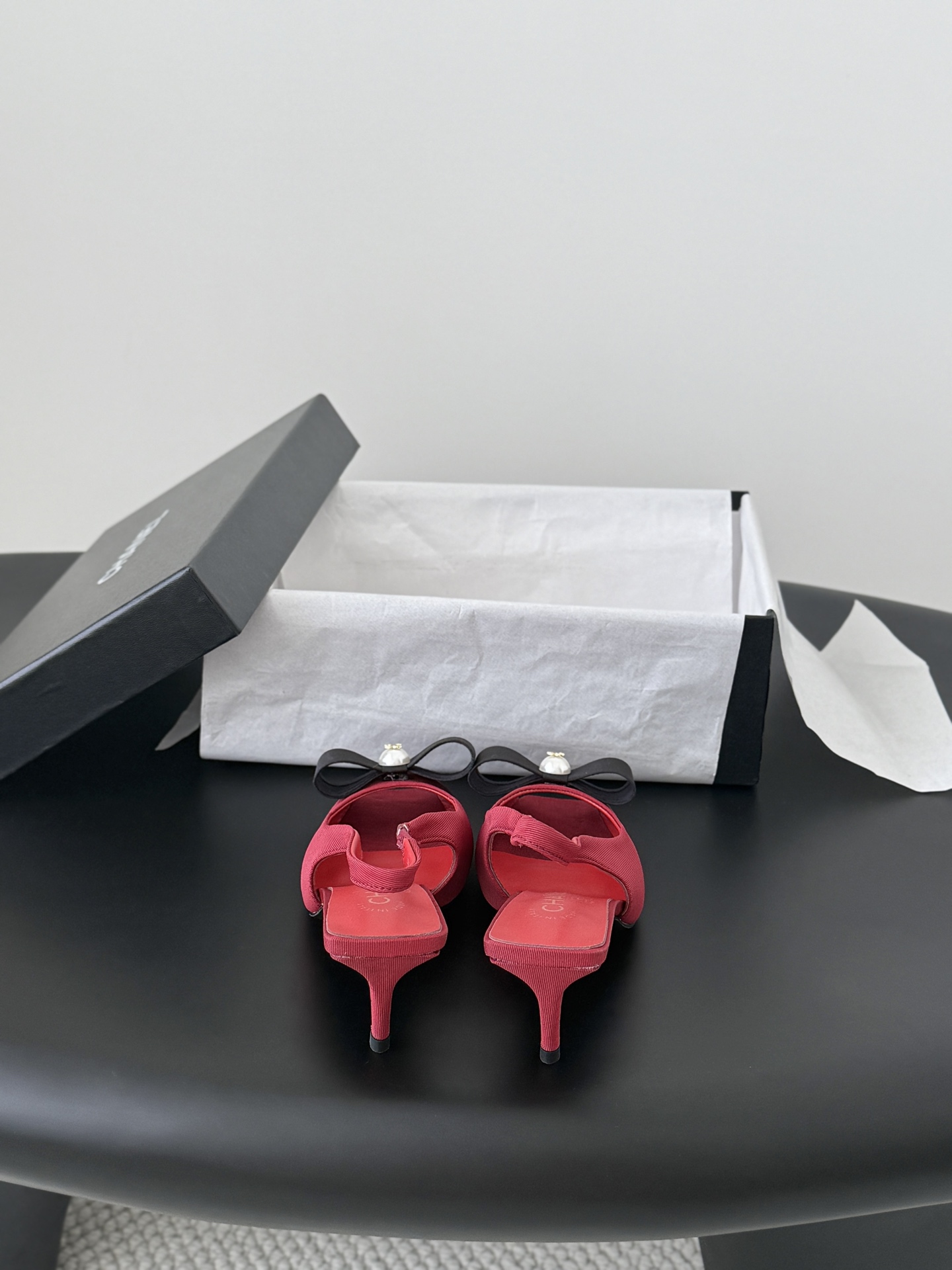 Chan 26K peep toe slingback heels