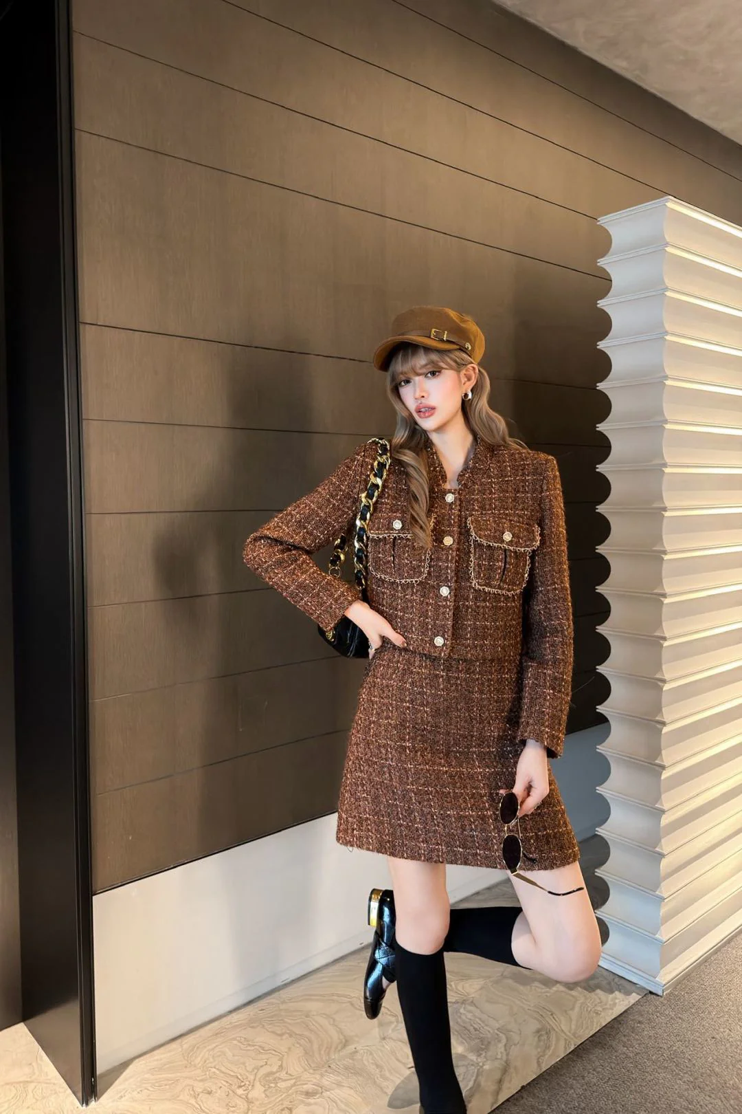 Chan 26ss woven jacket skirts sets