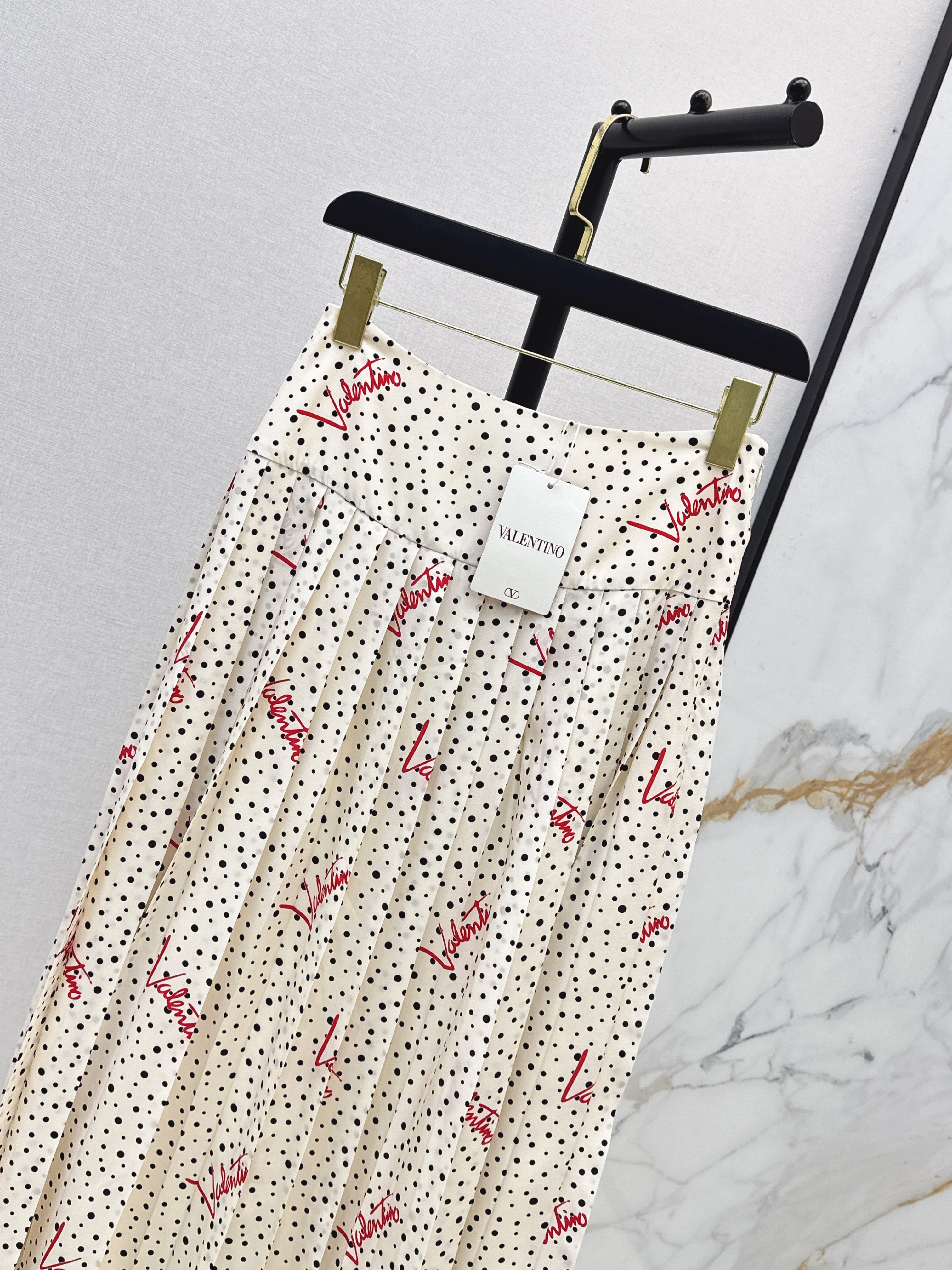 Valen 26ss print polka dots silk skirt