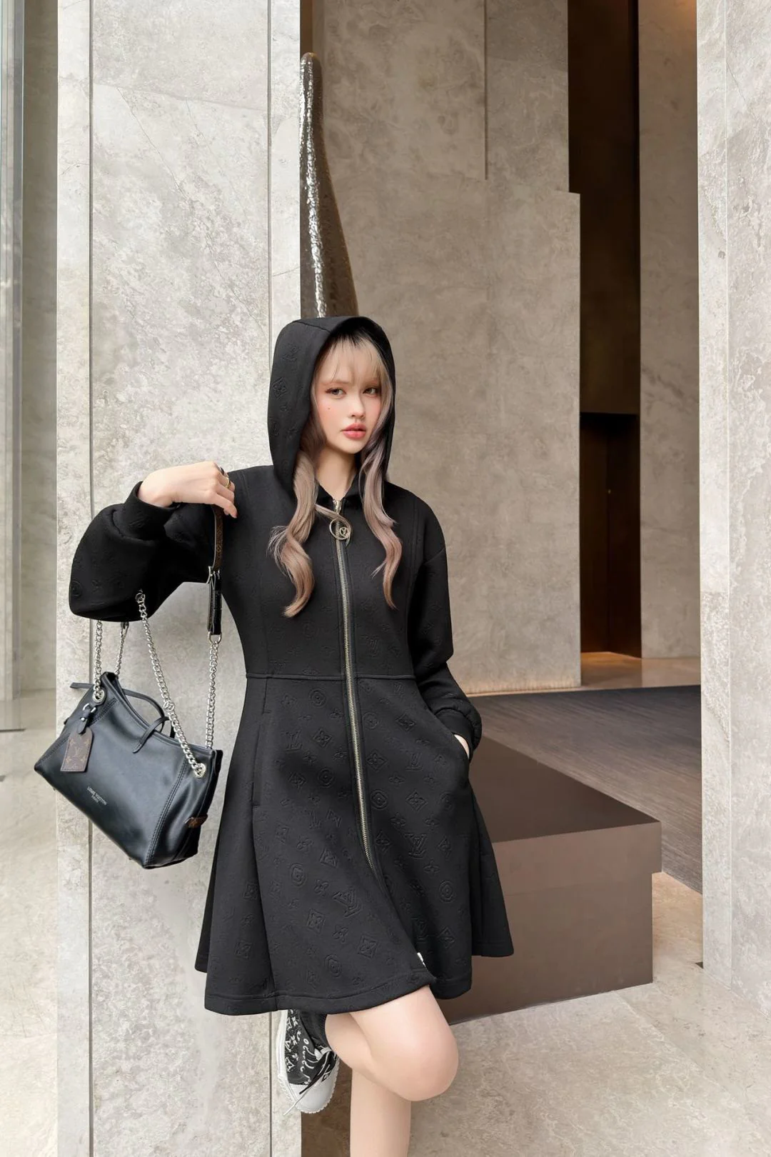 Louis 26ss hooded zip-up sweatshirt dress