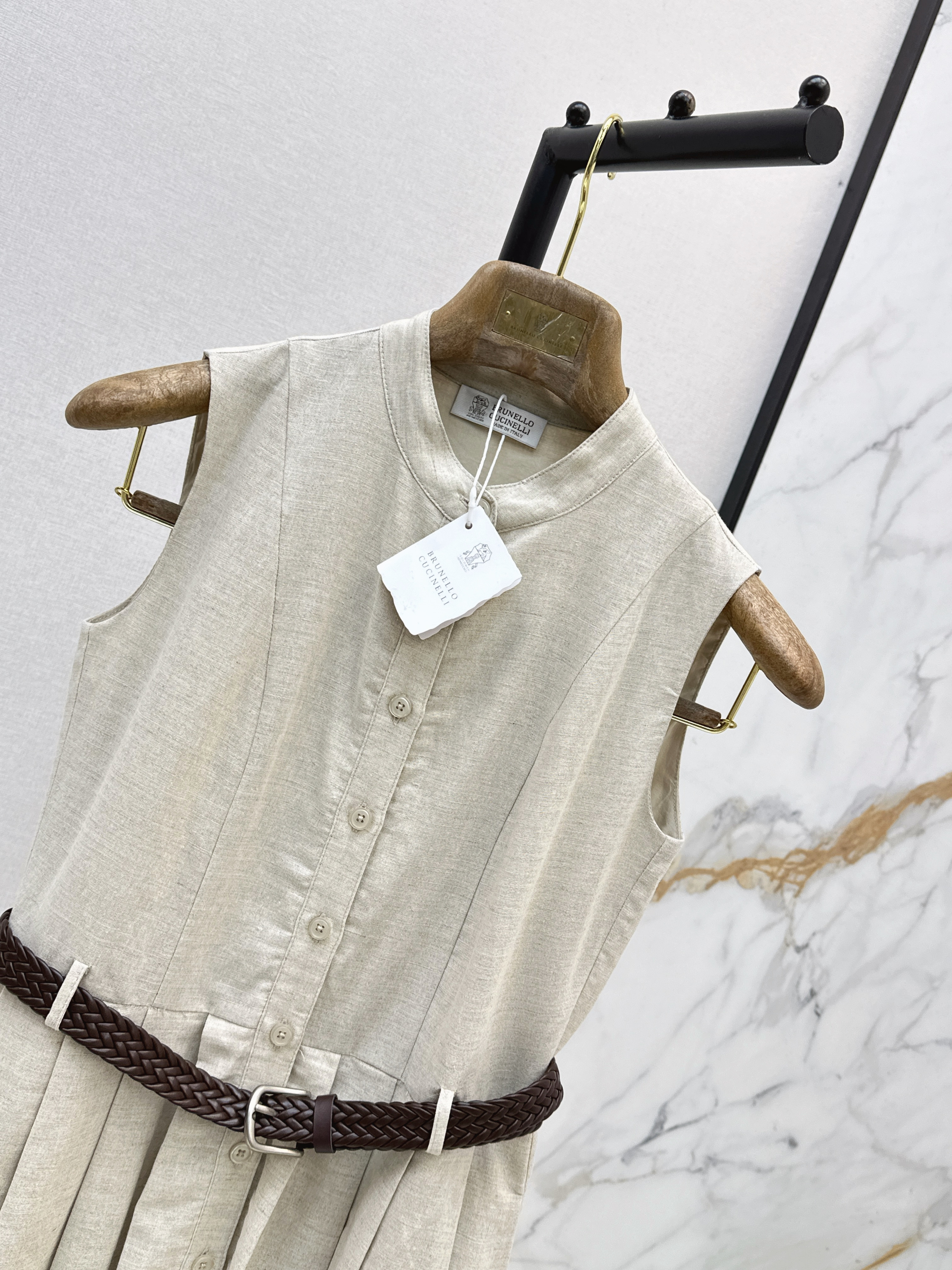 Brunello 26SS Sleeveless Belted Shirt Dress