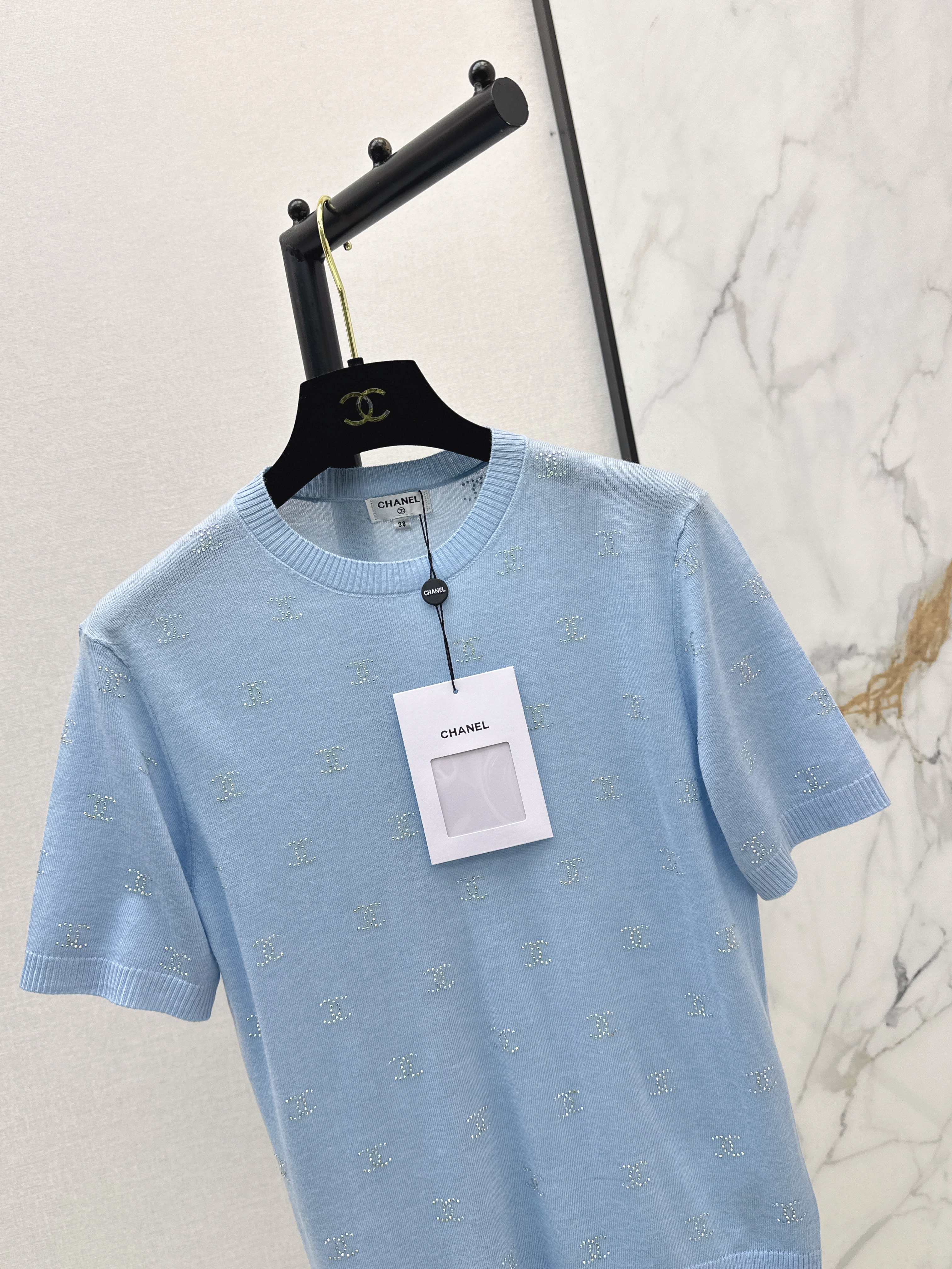 Chan 26ss rhinestone knitwear