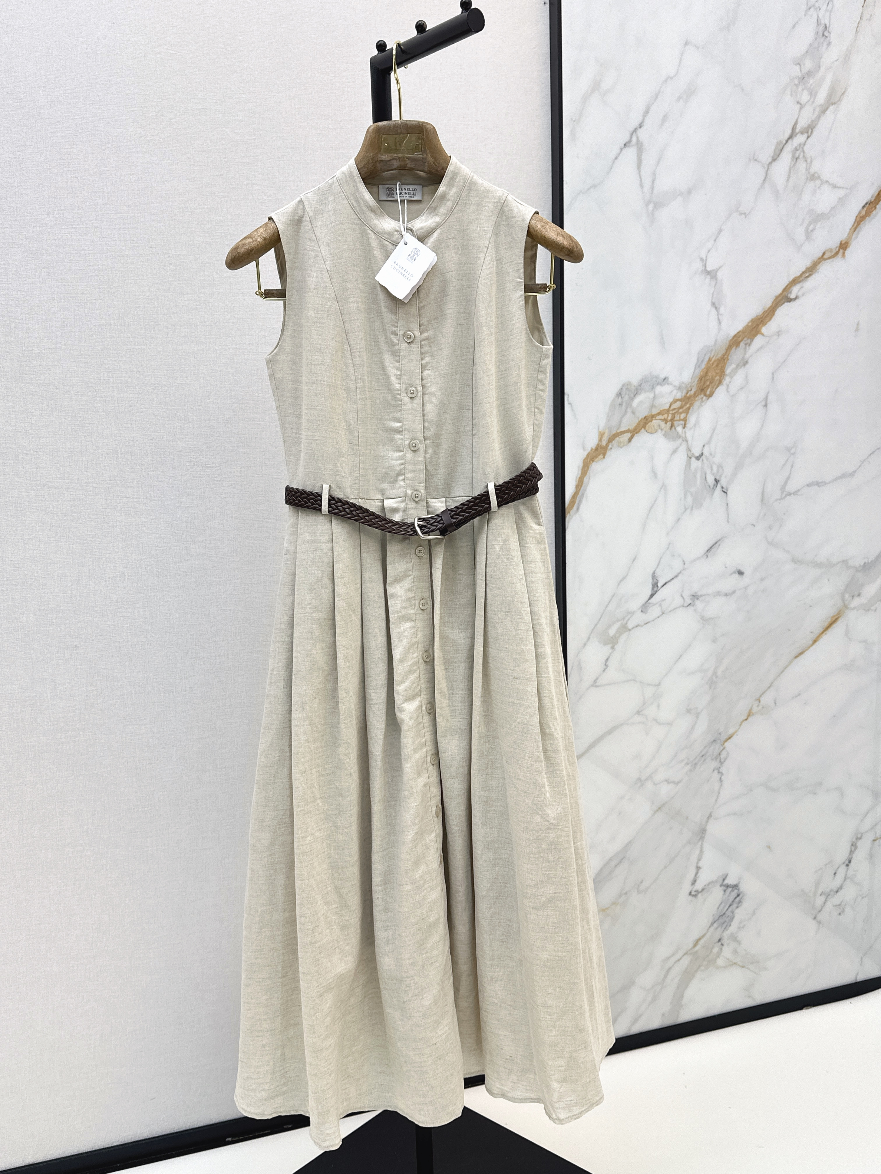 Brunello 26SS Sleeveless Belted Shirt Dress