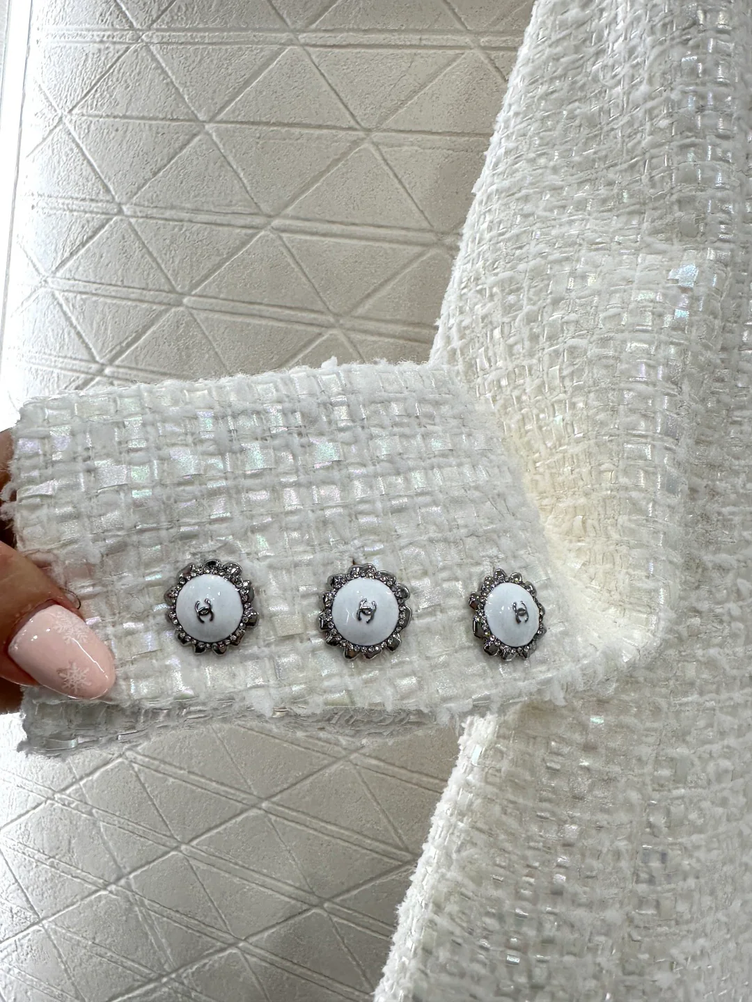 Chan 26ss ruffled lace woven jacket short set