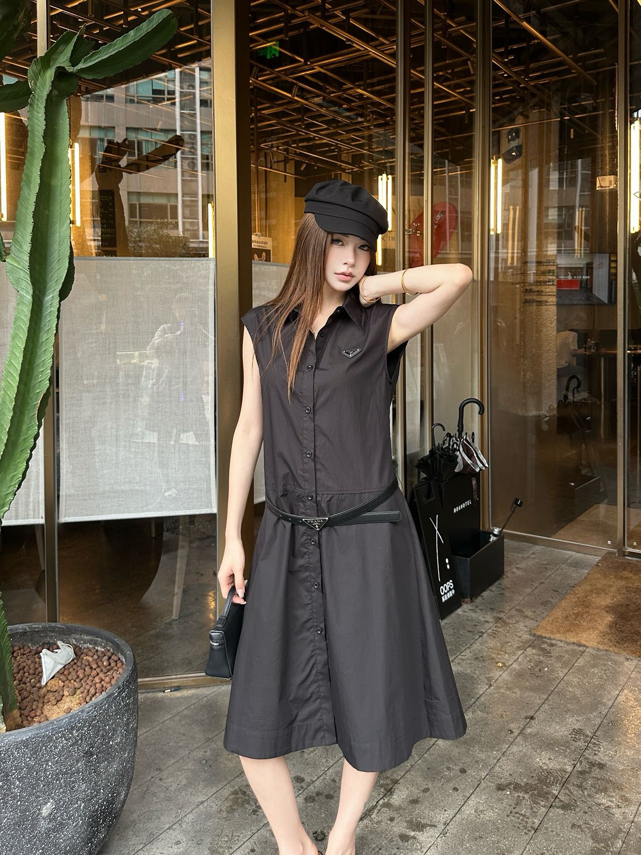 Pra 26ss sleeveless belted shirt dress