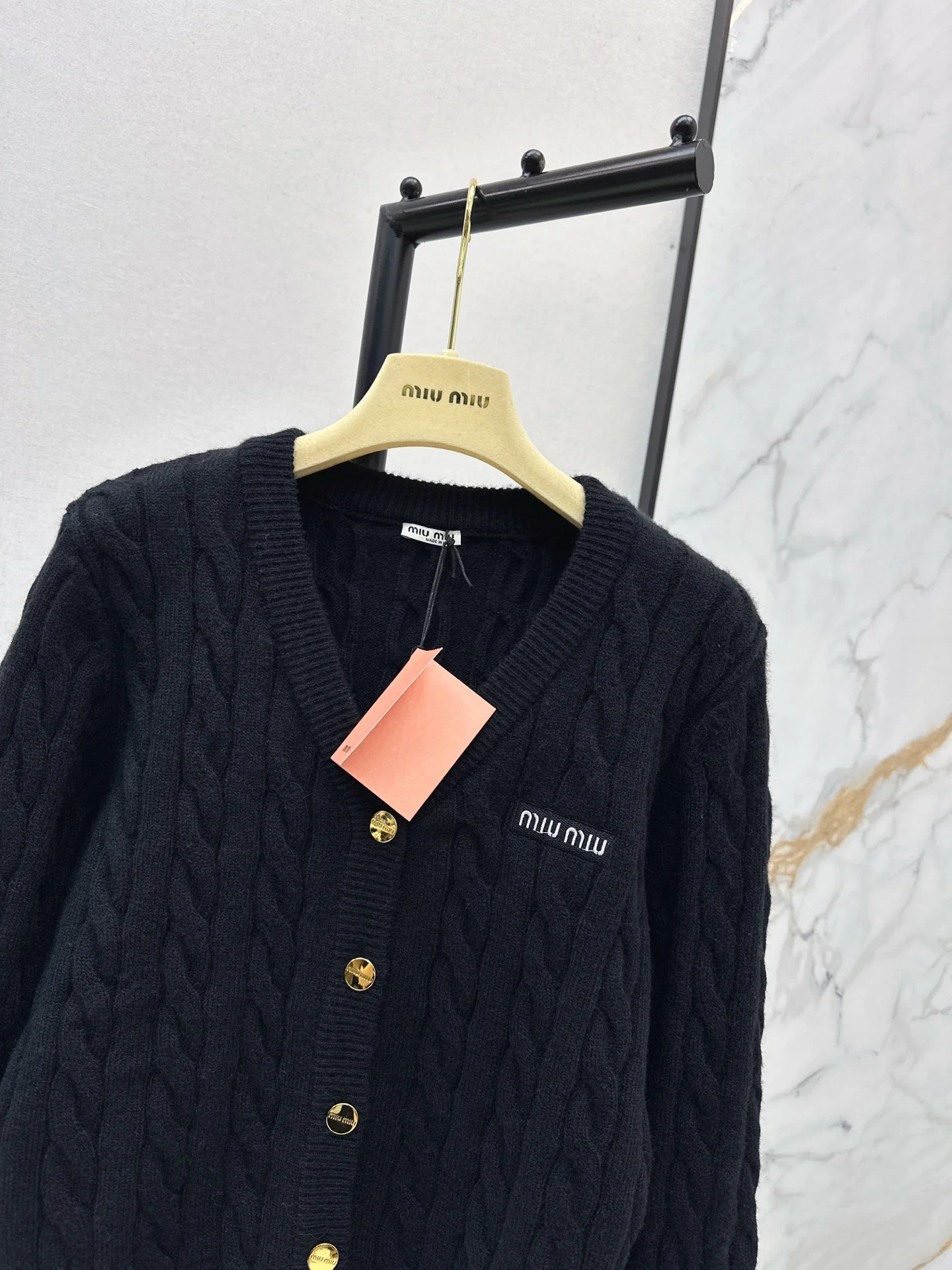 Miu 25fw cable knit cardigan