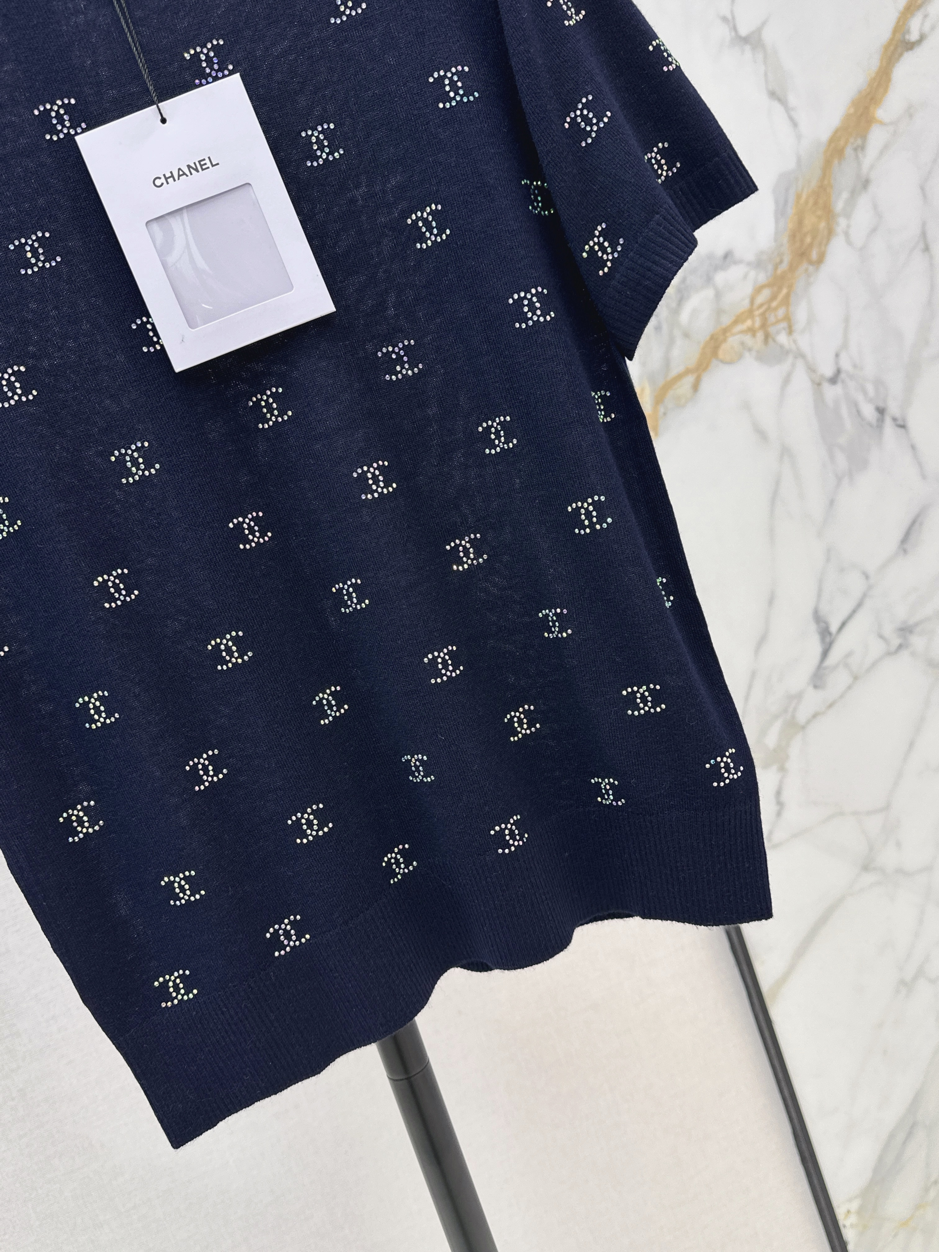 Chan 26ss rhinestone knitwear