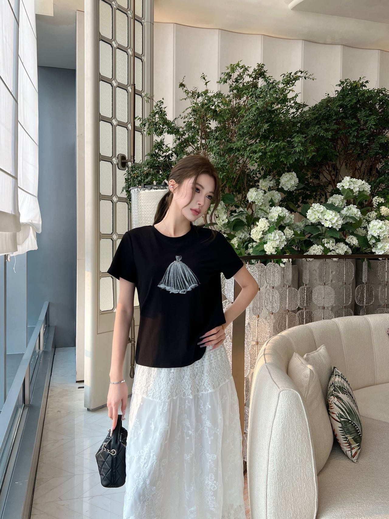 Chan 26ss beading print t-shirt