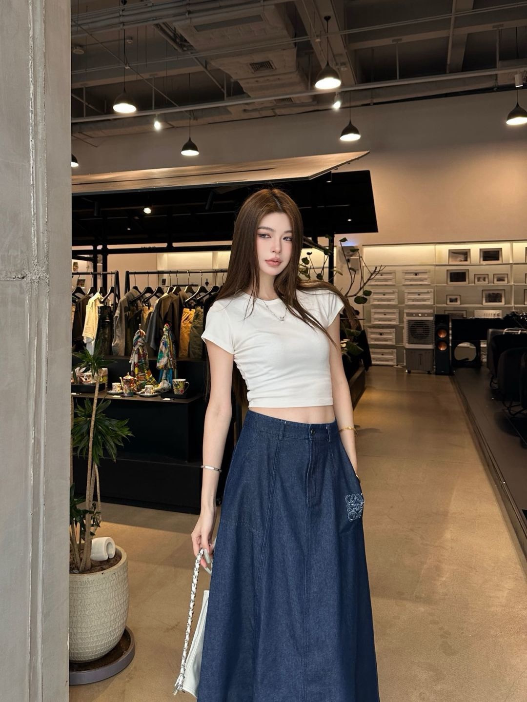 Loe 26ss High-Waisted A-Line Denim Skirt