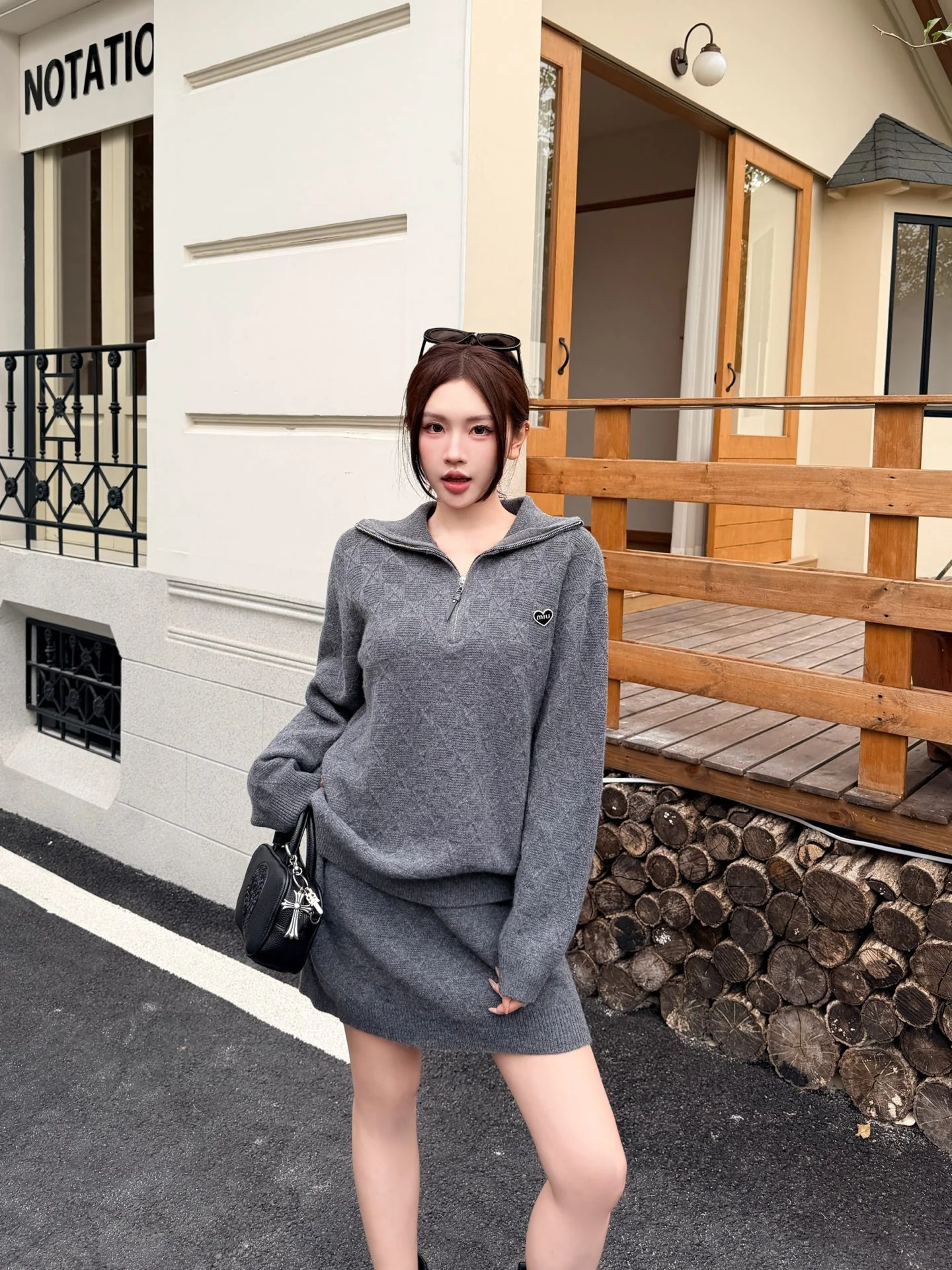 Miu 26ss jacquard knit sweater+skirts set