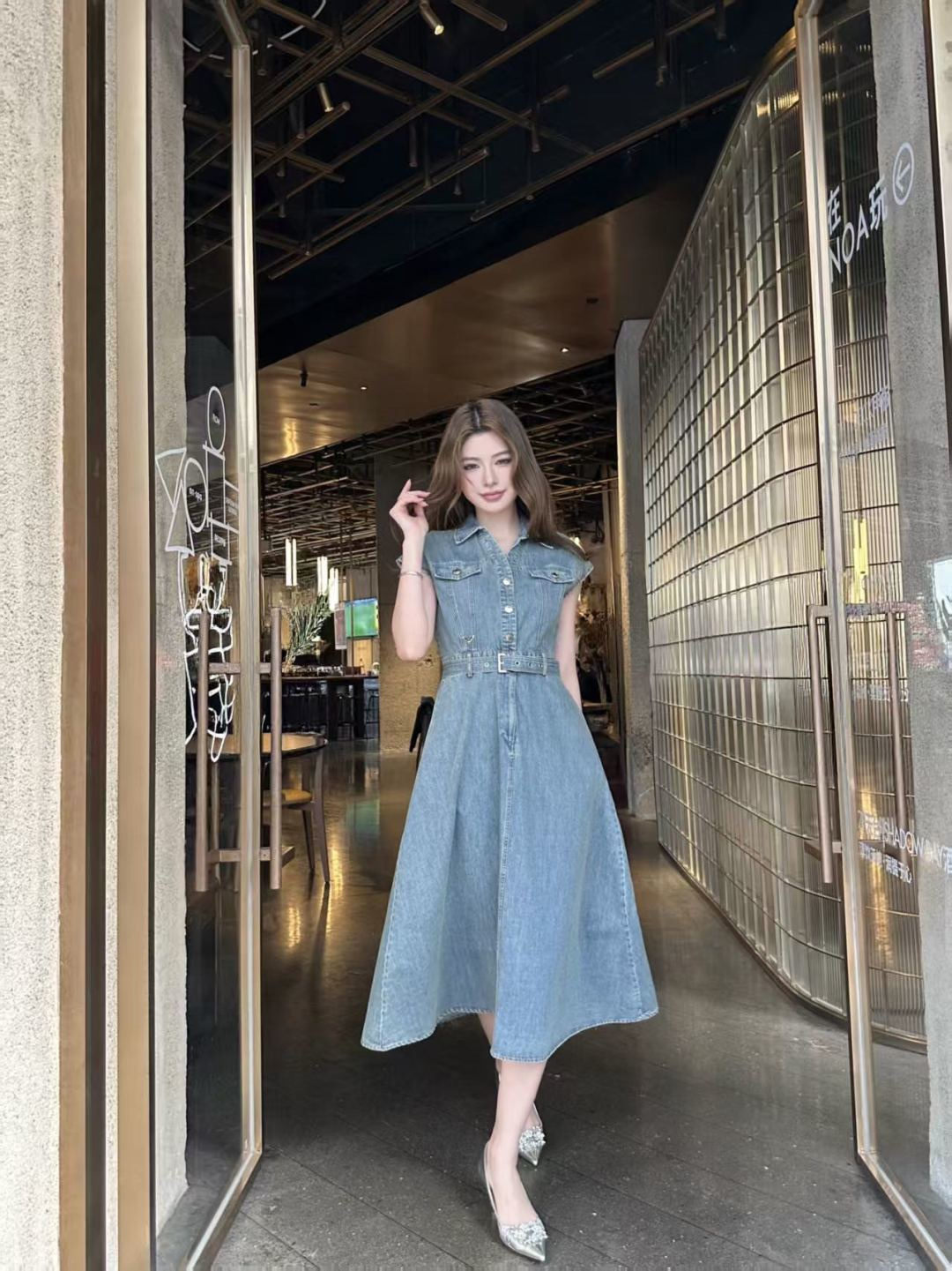 Pra 26ss denim sleeveless dress