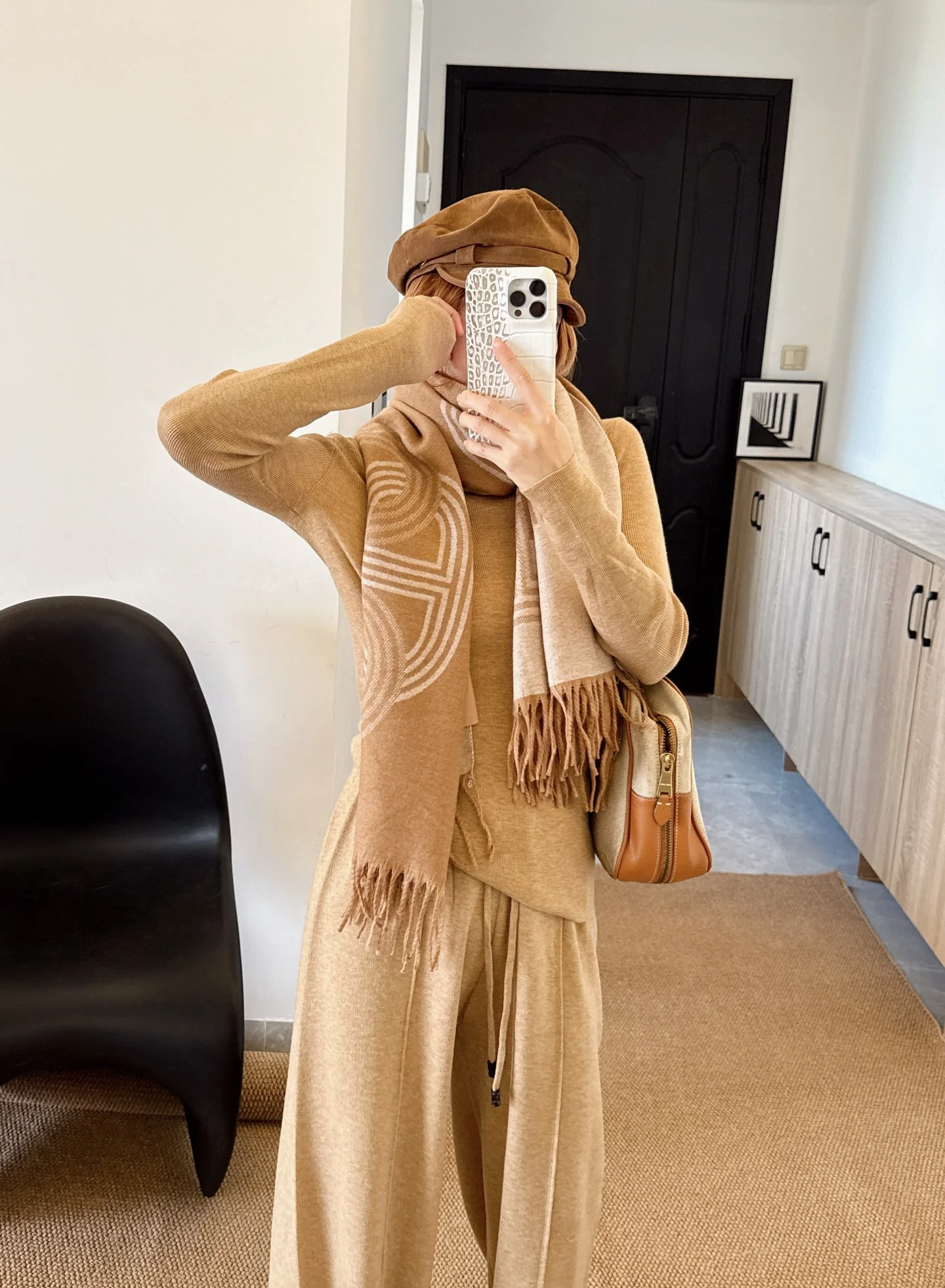 Herm 26ss knit outfit sets basic tee+pant+shawl