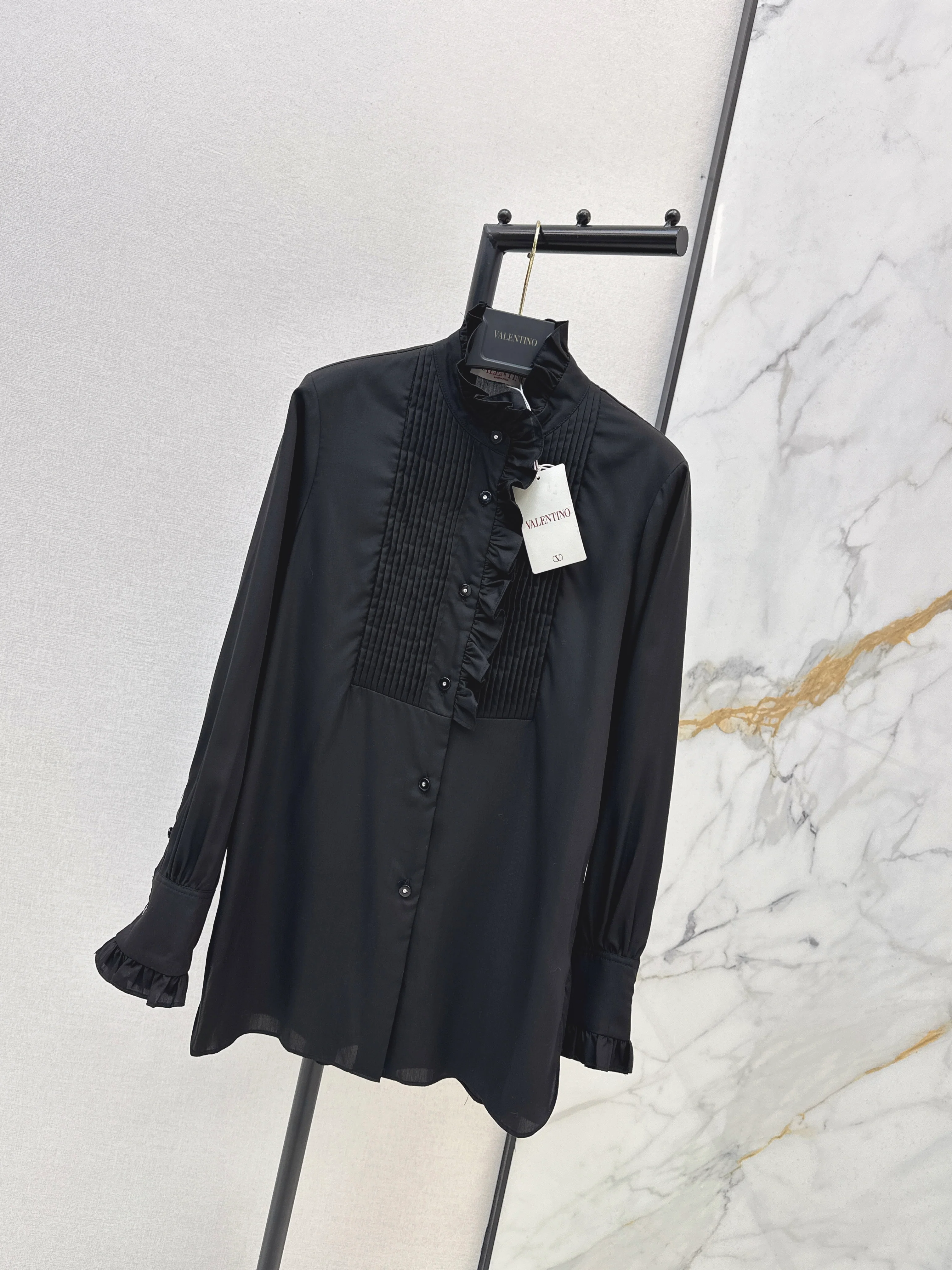 Valen 26ss lace pleated ruffle shirts