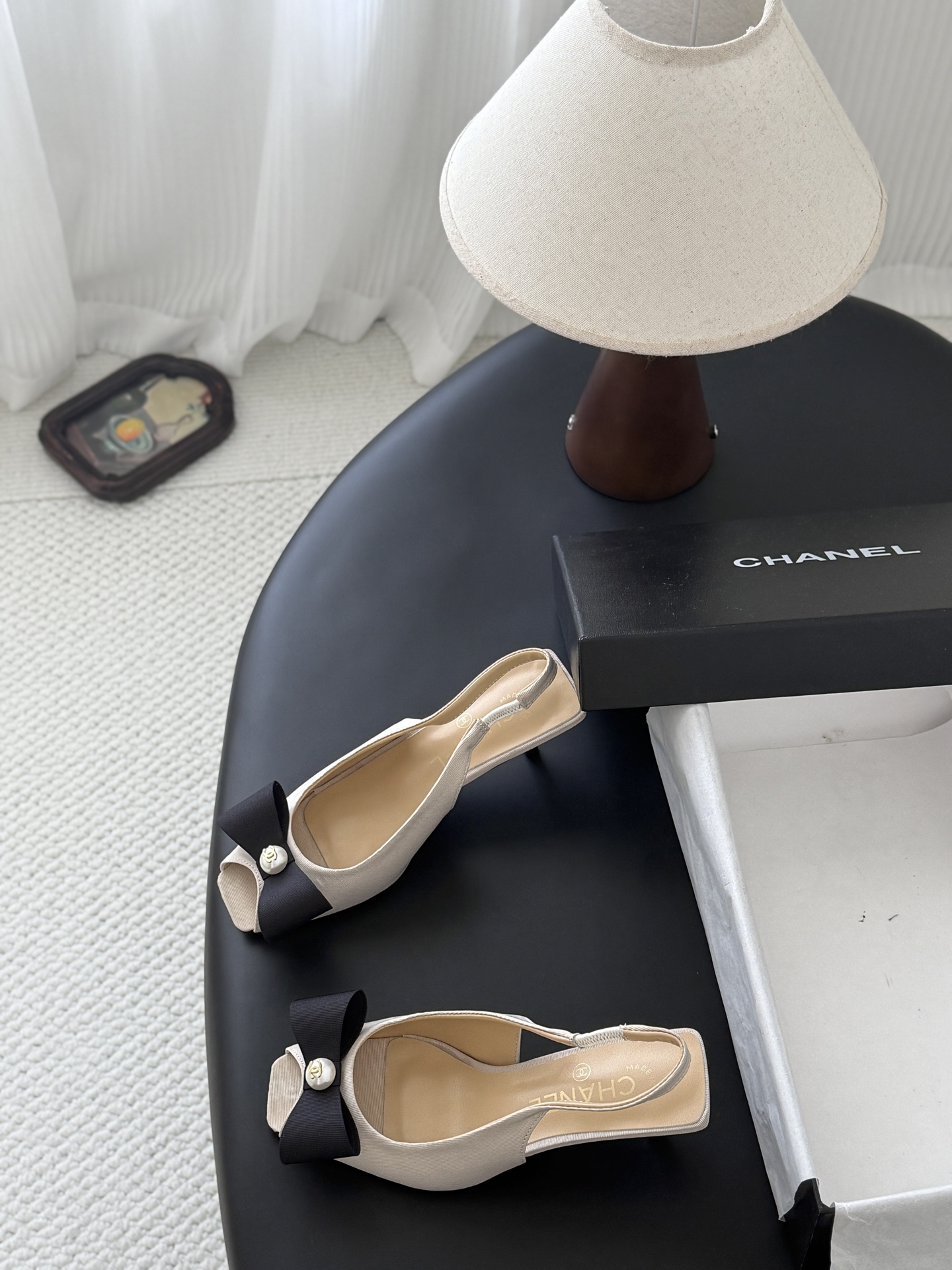 Chan 26K peep toe slingback heels