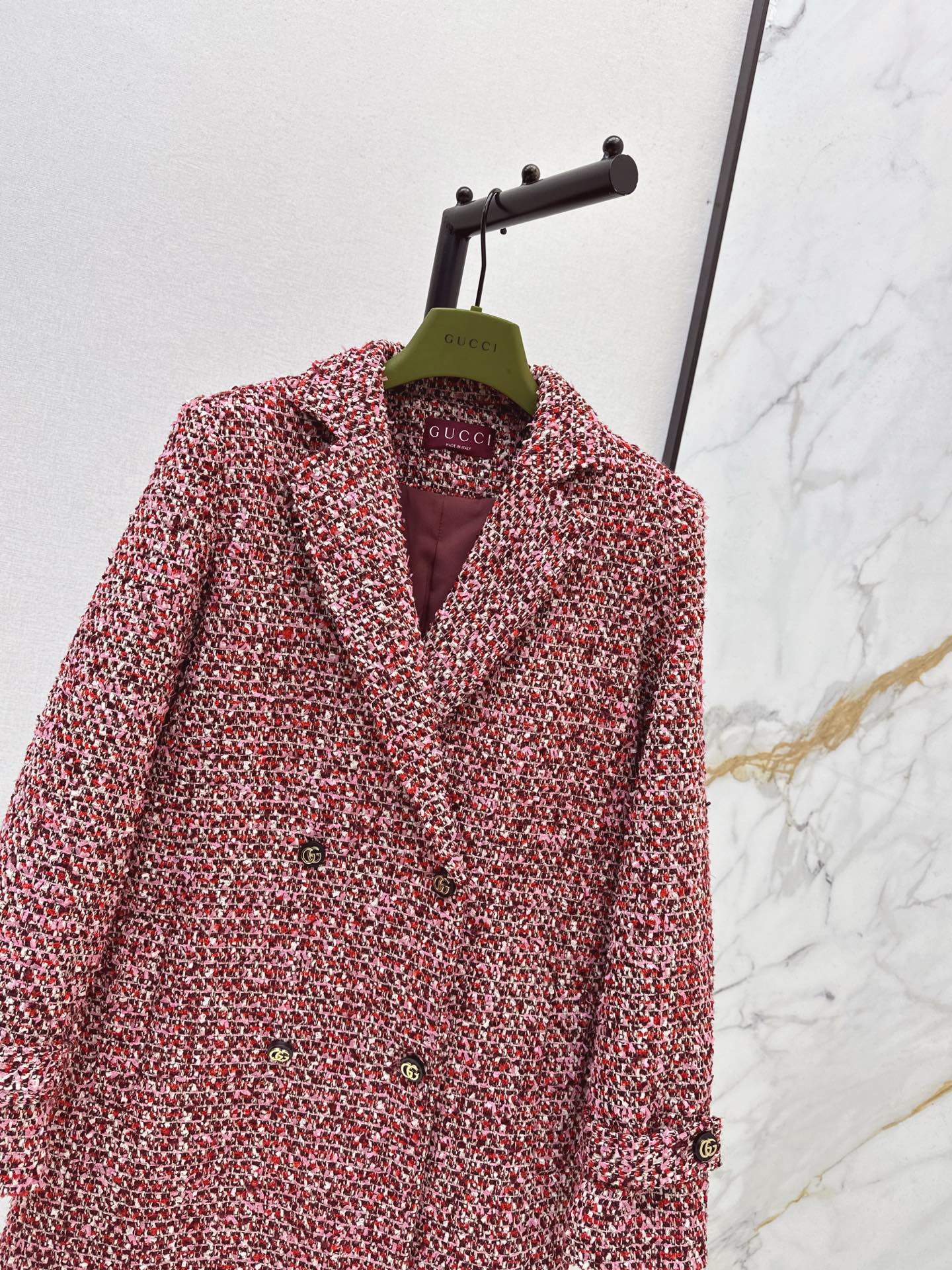 Gucc 26ss check tweed overcoats