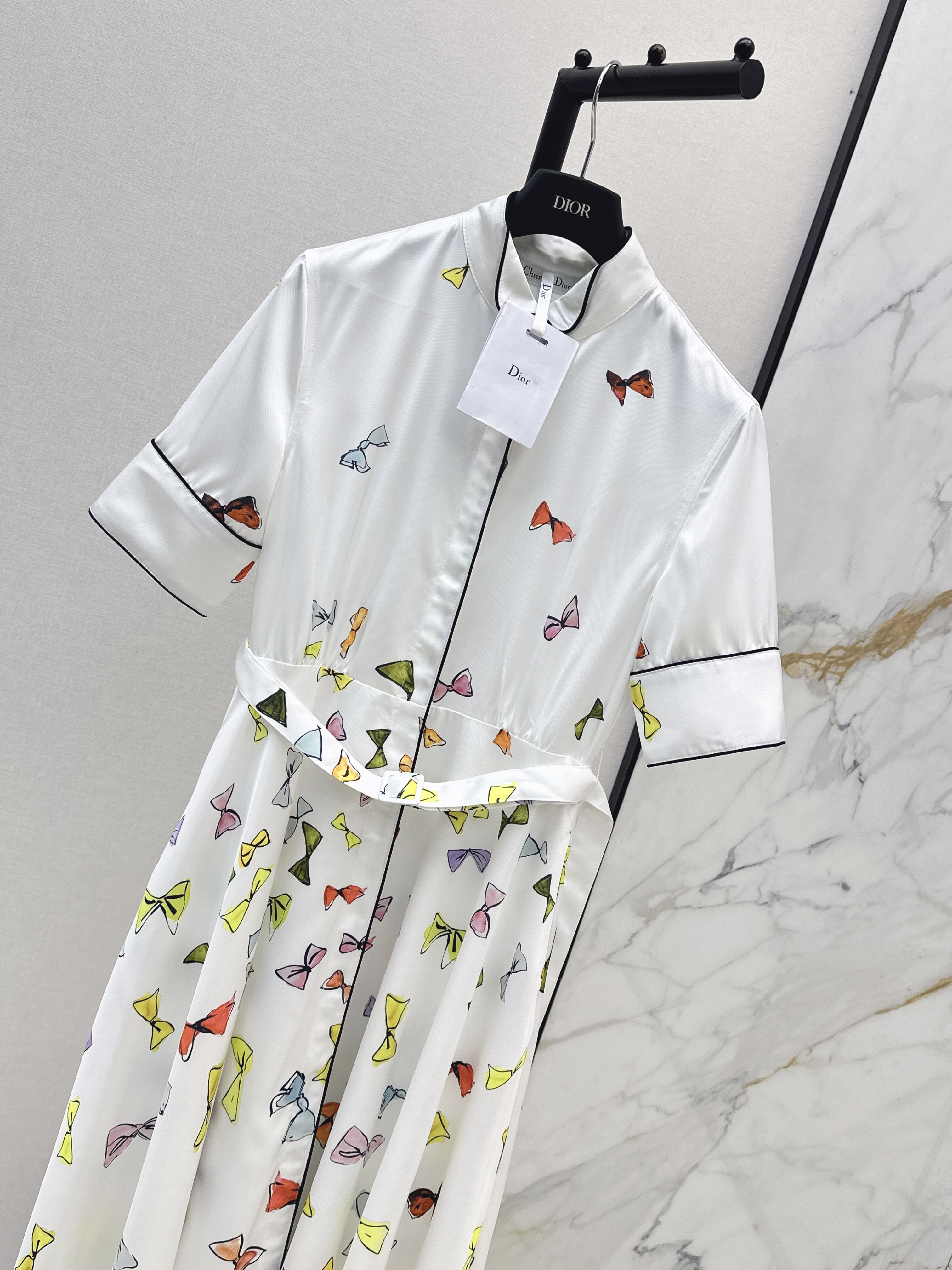 CD 26SS Bow Print Belted Shirt Dress