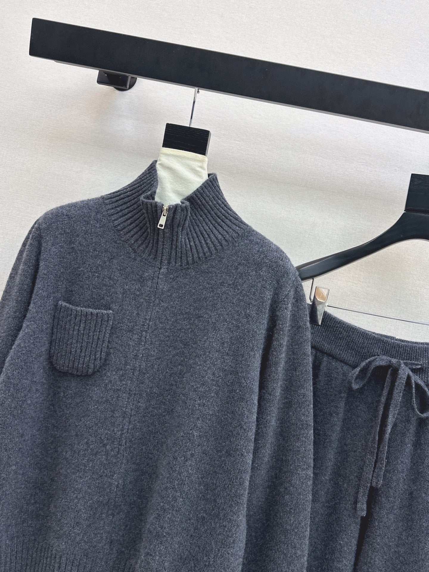 Brun 25fw zipper sweater+straight pant outfit sets