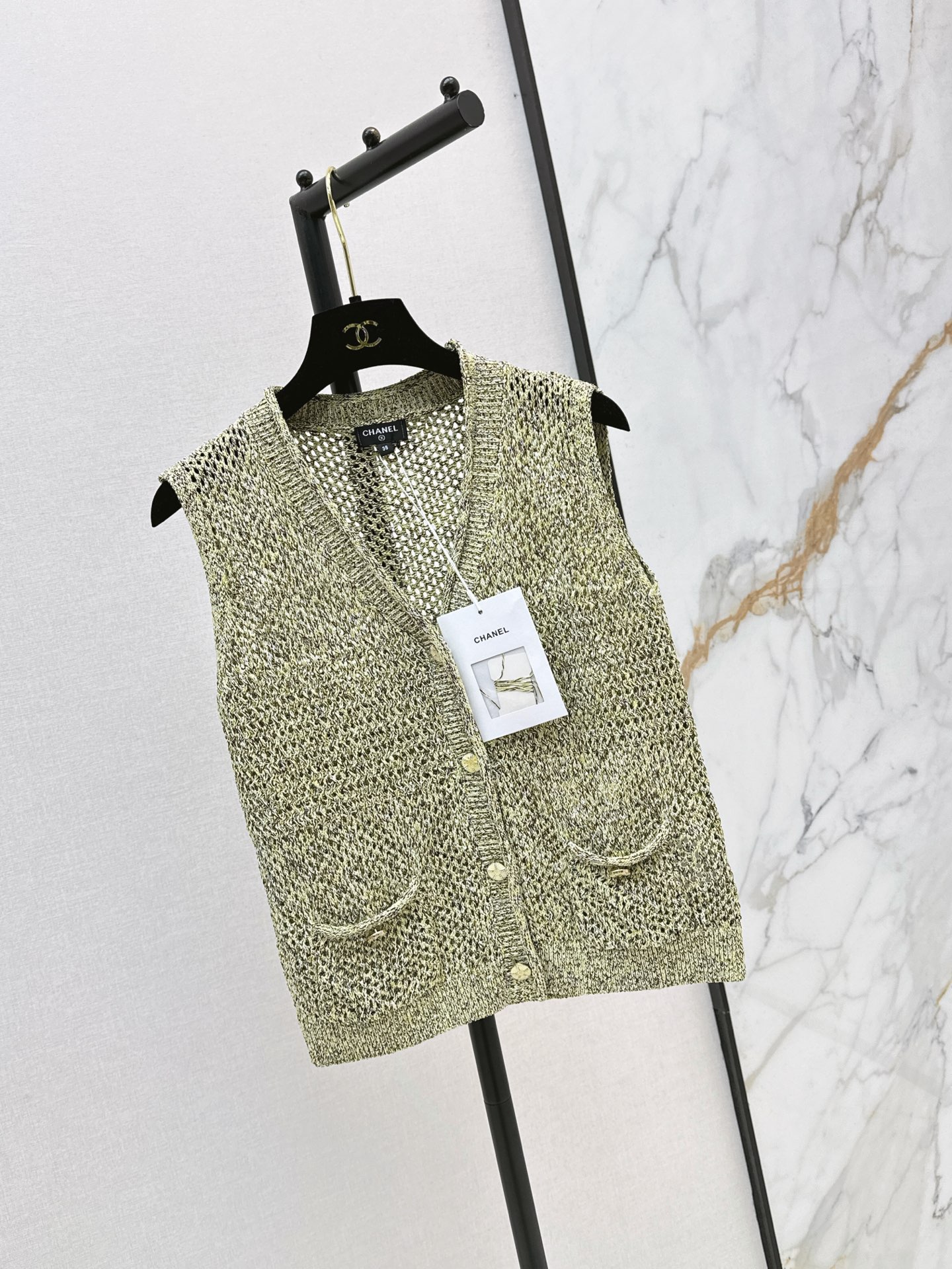 Chan 26ss hollow knit vest
