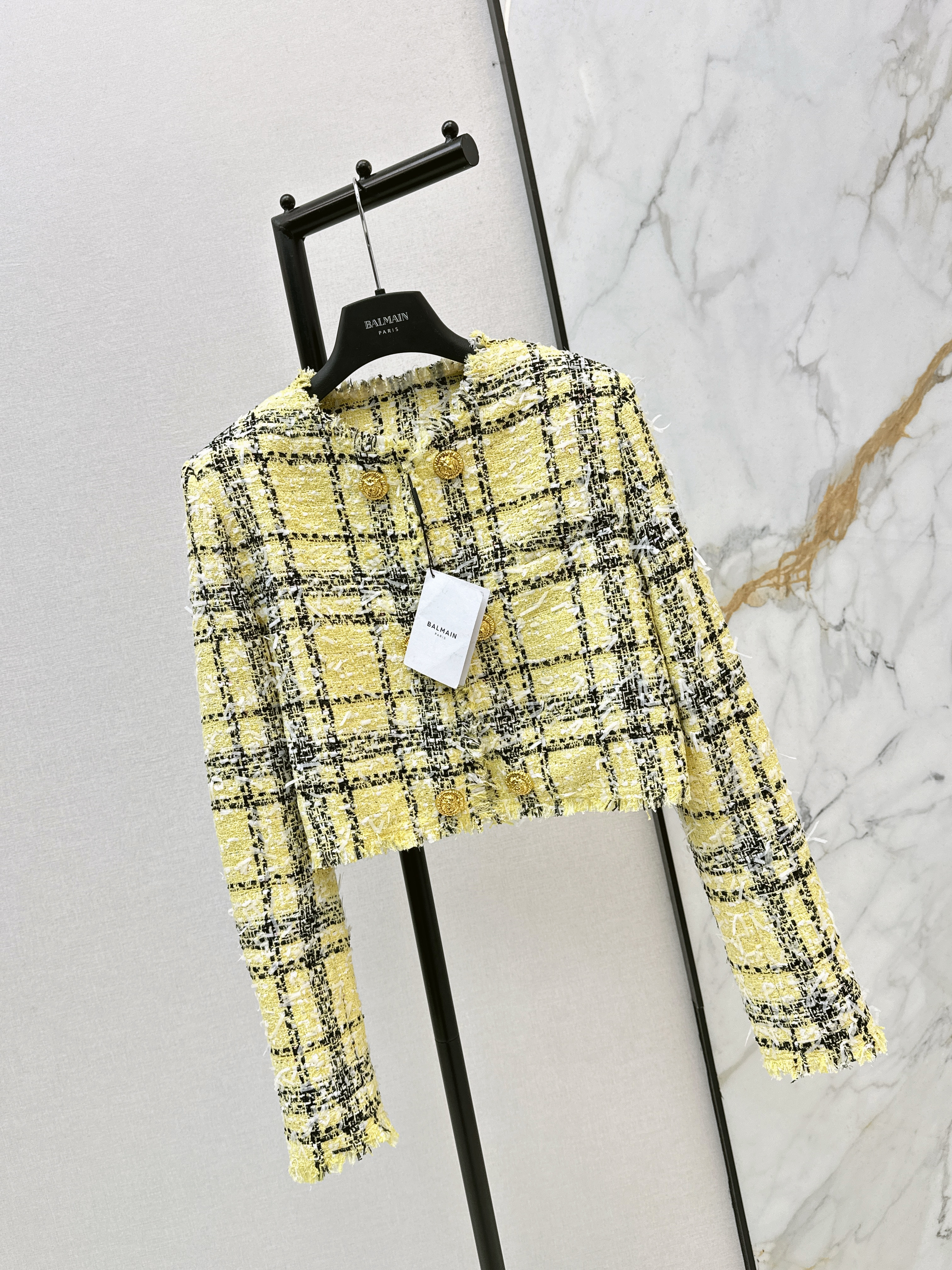 Bal 26ss check tweed jacket