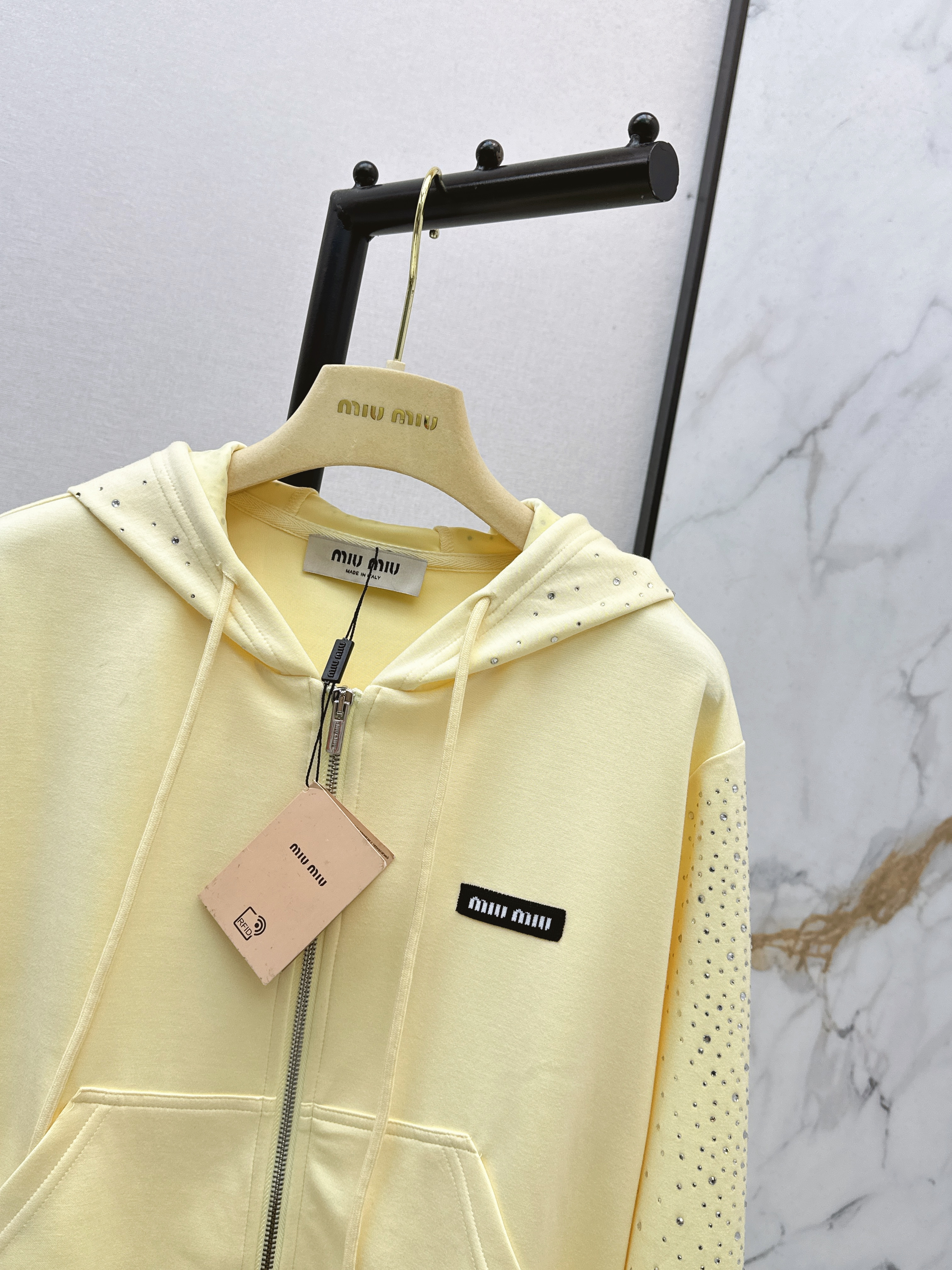 Miu 26ss rhinestone hooded jacket
