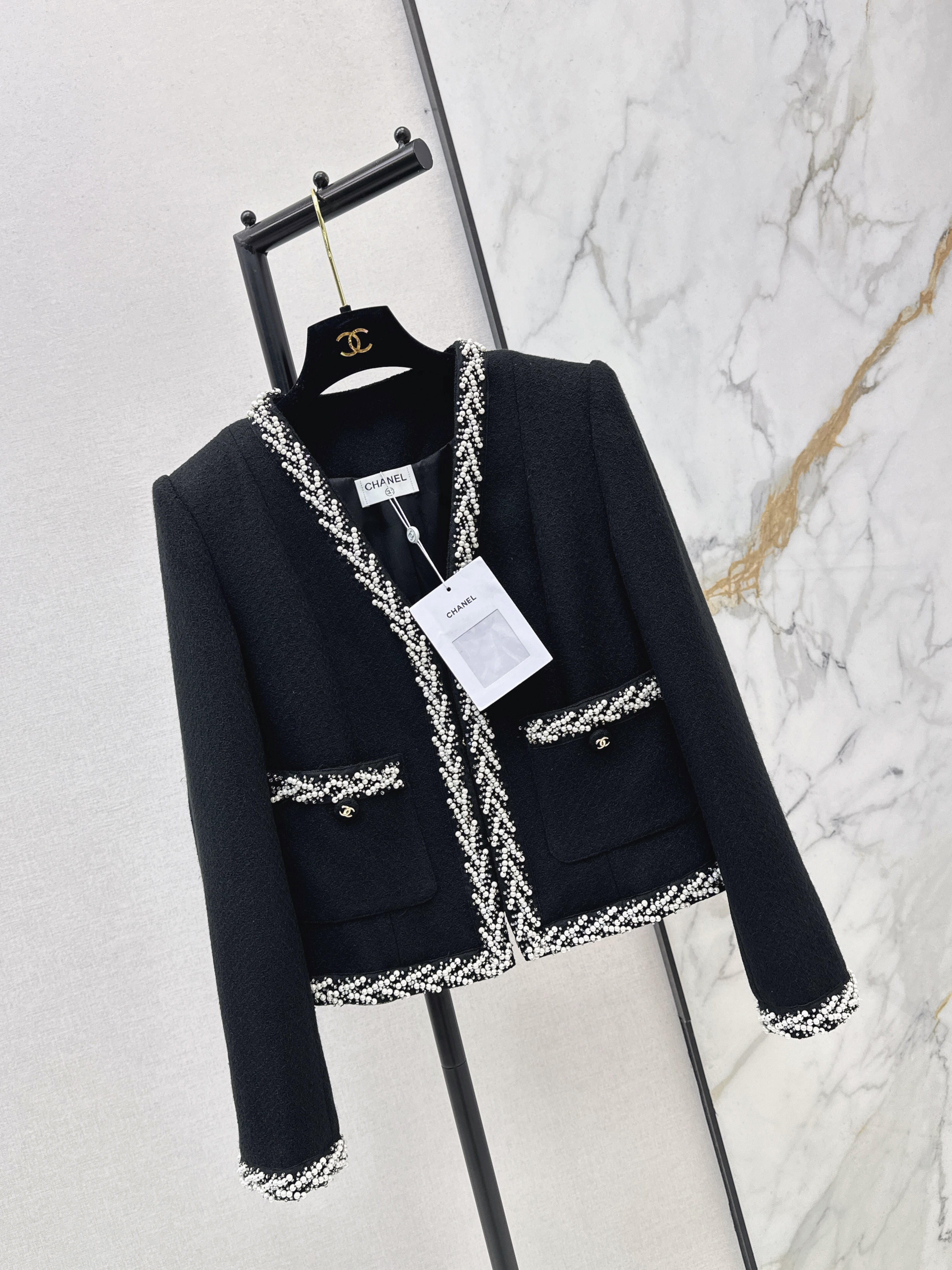 Chan 26ss beading woven jacket