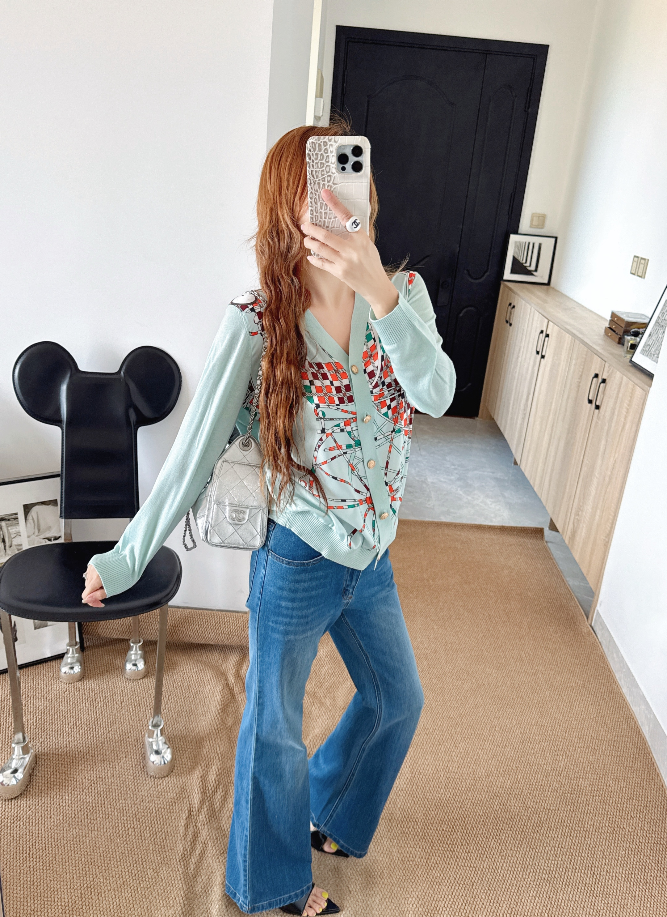 Herm 26ss print knit cardigan