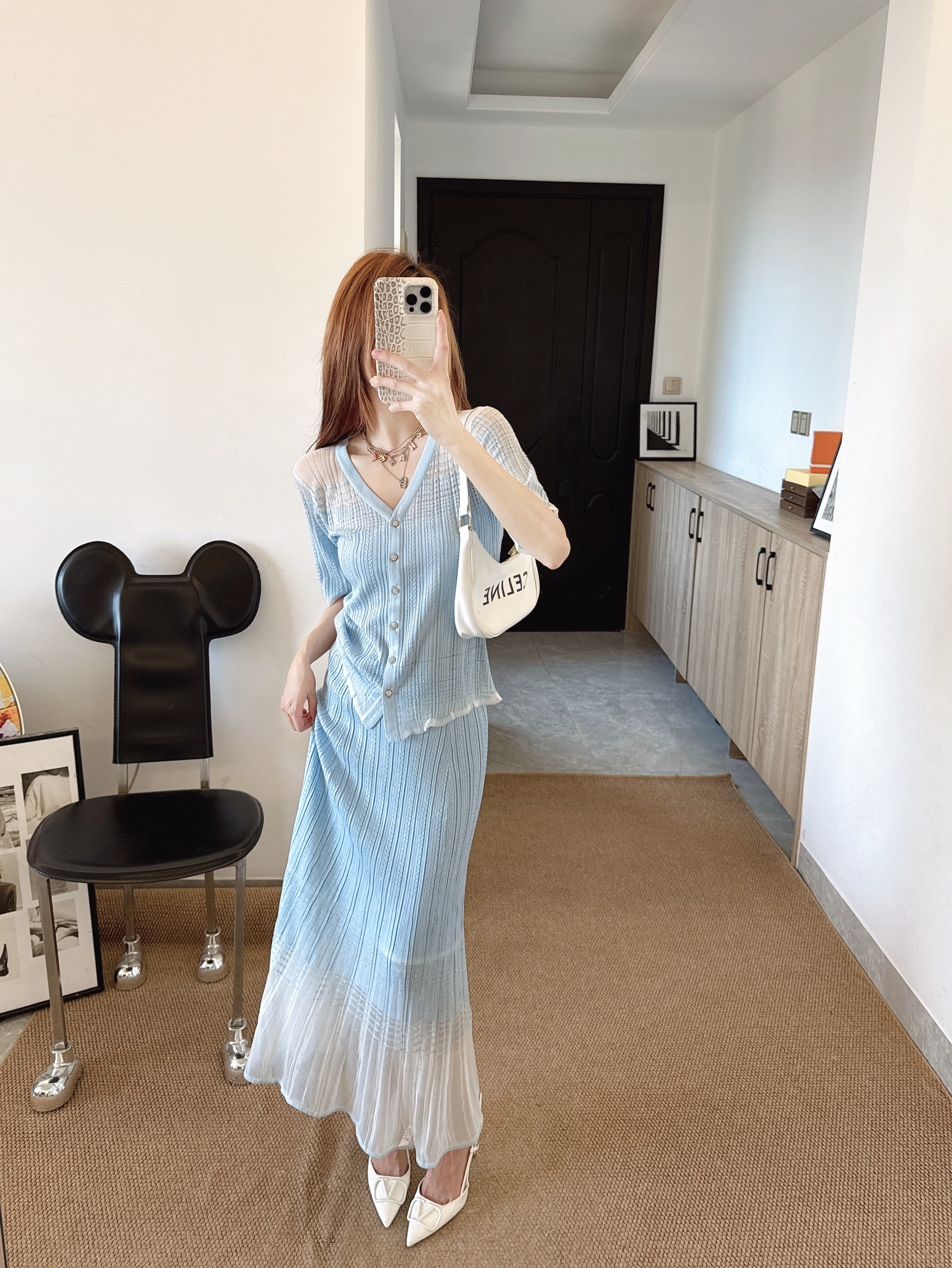 Chan 26ss knit cardigan skirt set