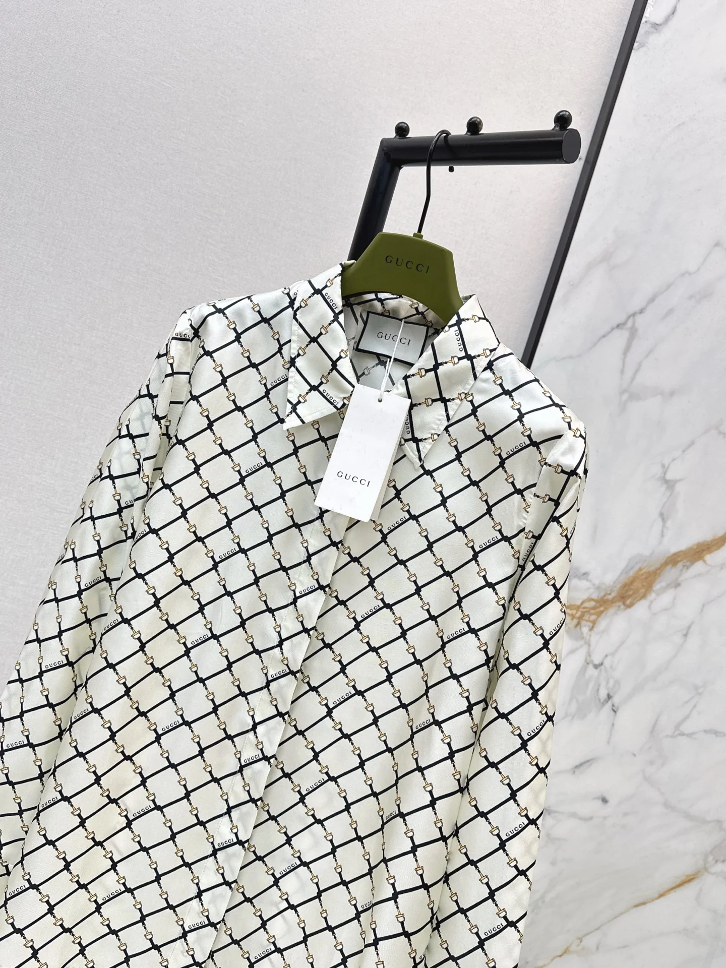 Gucc 26ss check silk shirt