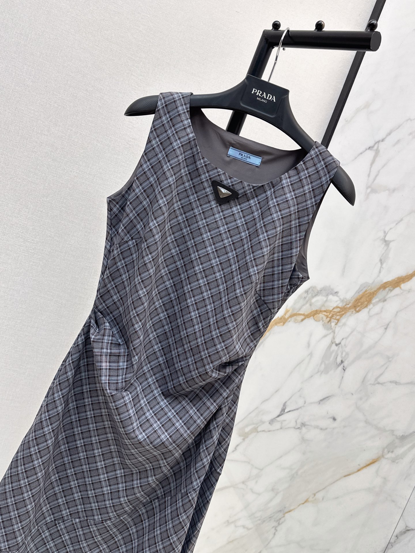 Pra 26ss check asymmetrical dress
