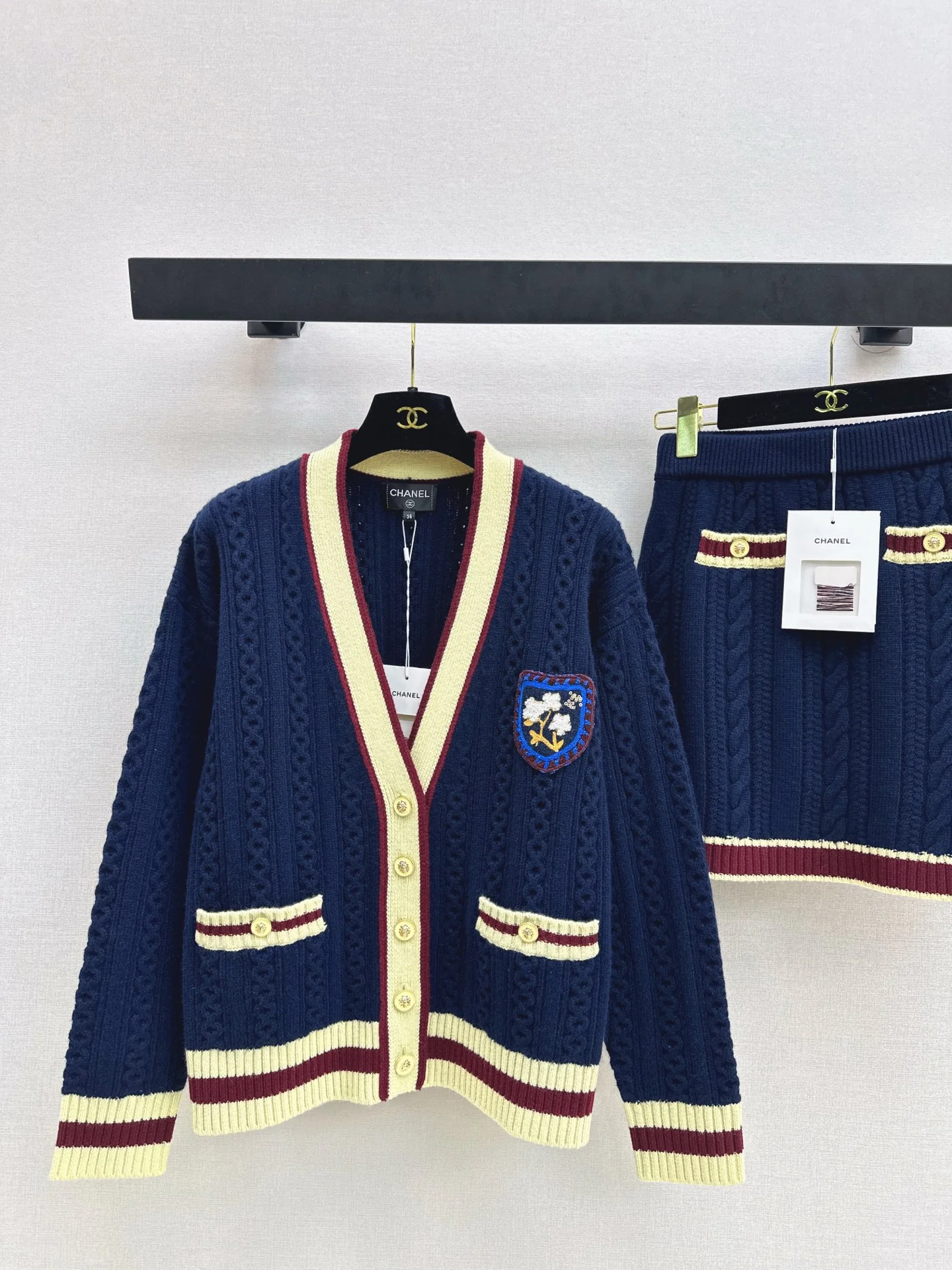 Chan 26ss cable cardigan skirts set